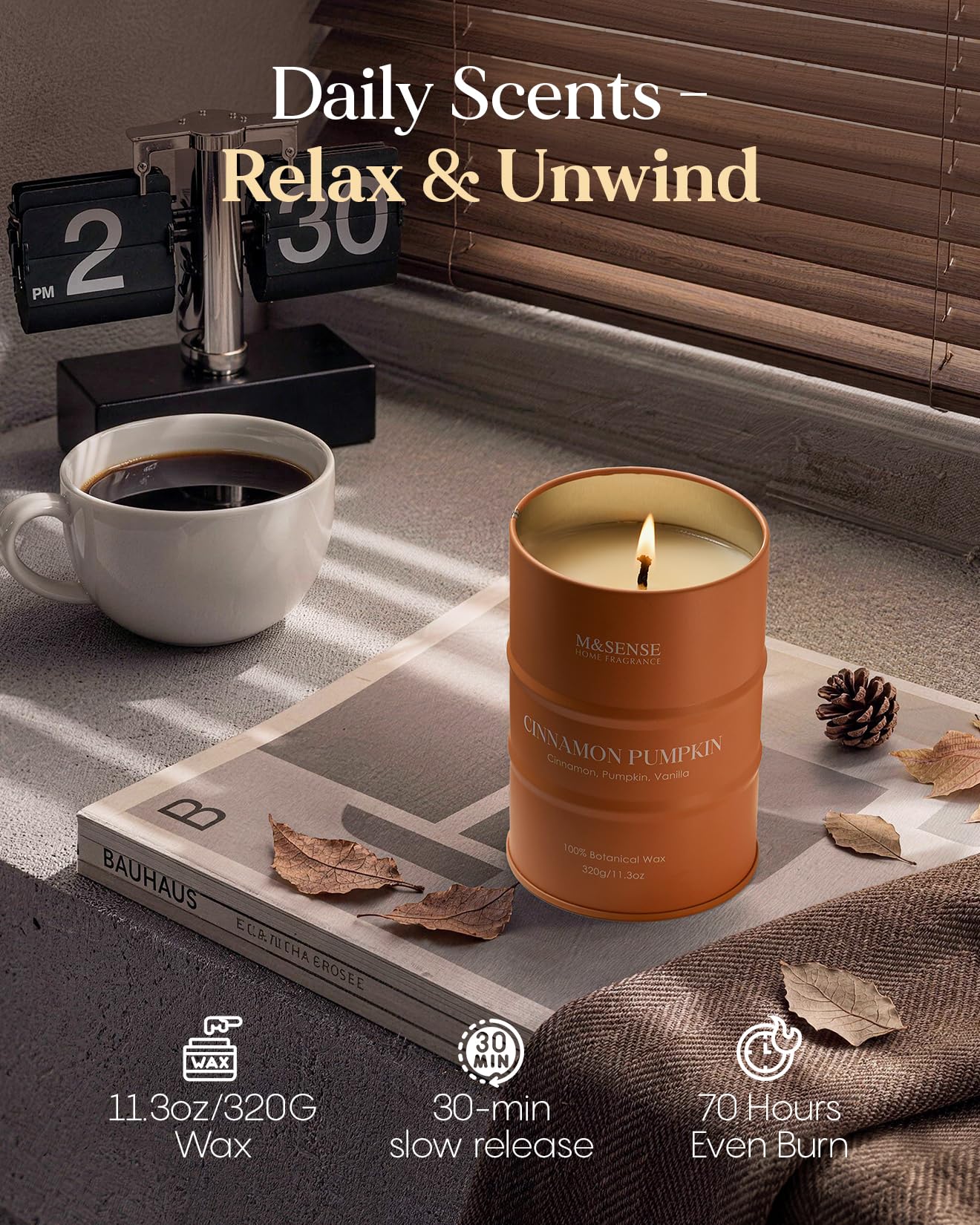M&SENSE Cinnamon Pumpkin Scented Candles Christmas Decor,Natural Non Toxic, Aromatherapy Candle for Stress Relief Meditation Relaxing, Housewarming Gifts for Women Men, 11.3oz 70 Hour Christmas Candle
