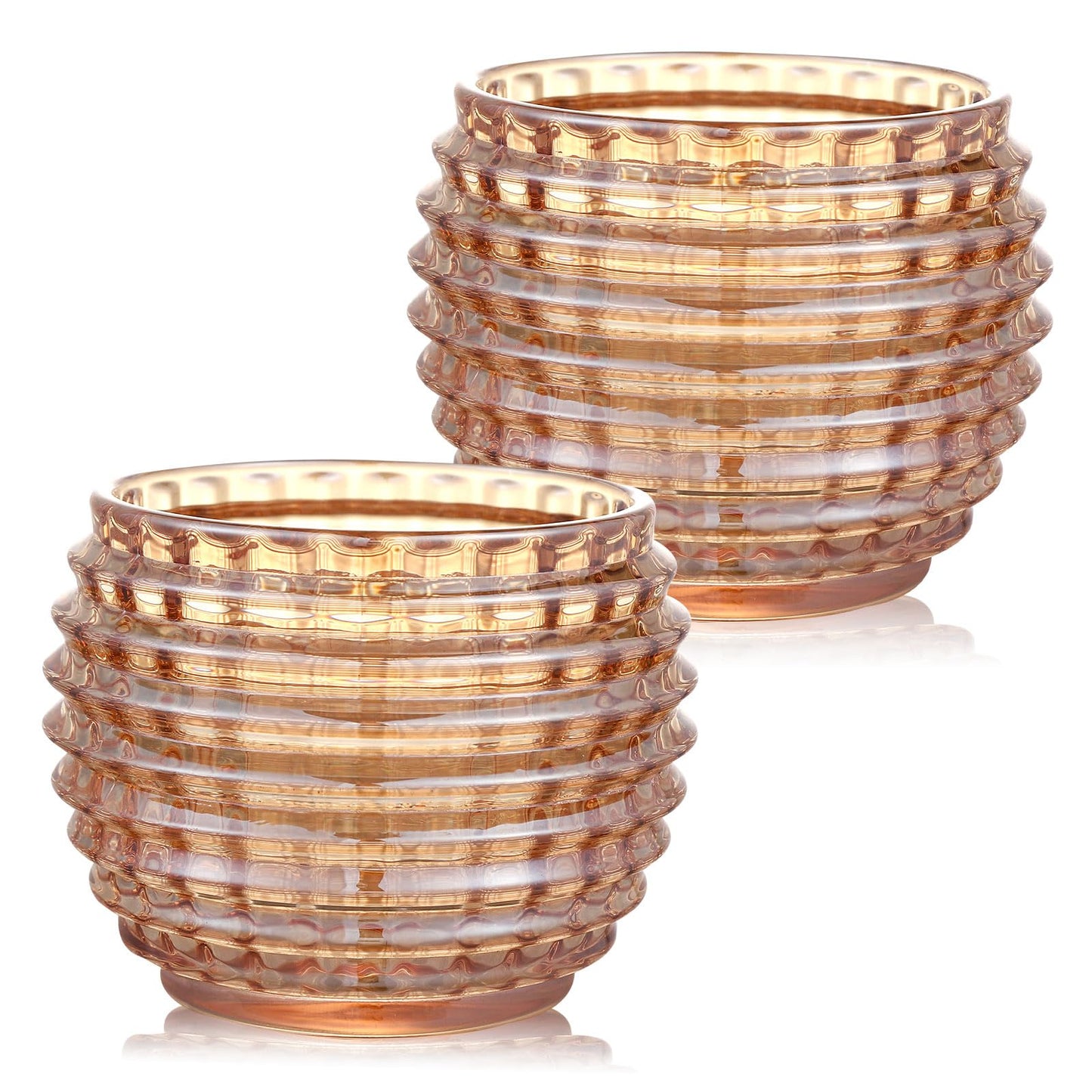 TkoYuHm 2 Pack Amber Glass Votive Candle Holders for Home Decor Round Bubble Tea Light Holder for Valentine’s Day Table Centerpiece Wedding