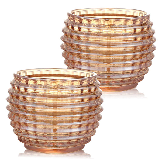 TkoYuHm 2 Pack Amber Glass Votive Candle Holders for Home Decor Round Bubble Tea Light Holder for Valentine’s Day Table Centerpiece Wedding