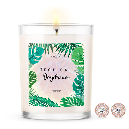 Baubles Tropical Daydream Scented Premium Candle and Jewelry with Surprise Earring Inside | 10 oz Large Candle | Made in USA | Parrafin Free | Earring