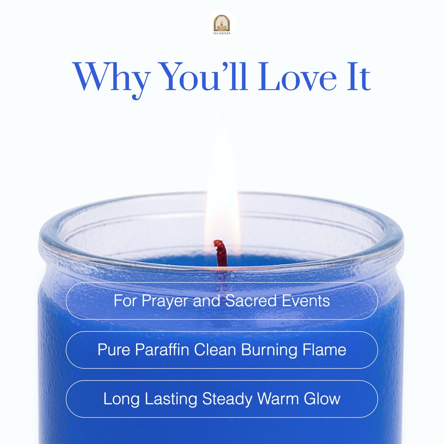 Alumenza Bulk 6 Pack Blue 7 Day Candles in Glass Jar – Paraffin Wax, Clean Burning Unscented | Large & Tall Devotional Prayer Pillar Candles for Home, Memorial, Spells, Long Lasting