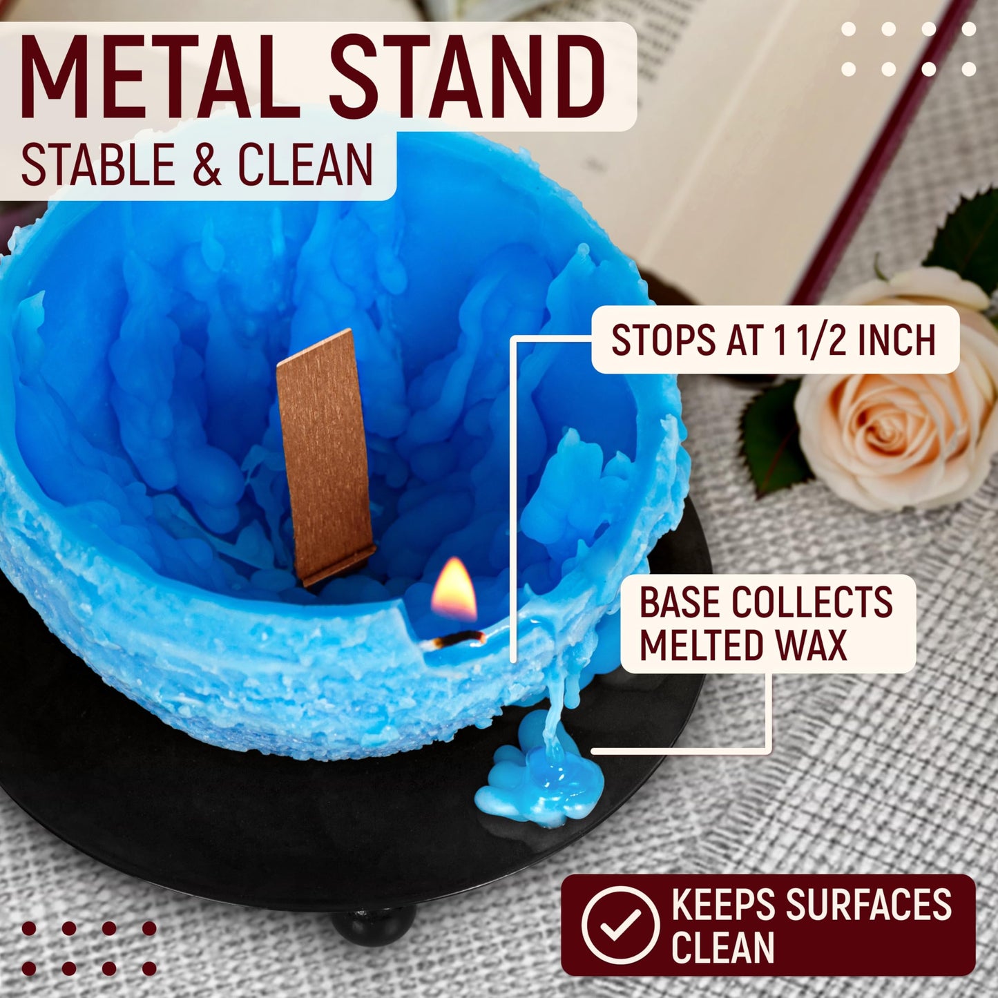 Spiral Candle Burn Around, Unscented Unique Shaped Candle on Metal Base, 4.5" Blue Beeswax Soy Wax Candle, 4h Burn, Twisted Wave Design, Gifts for Him Her, 10oz