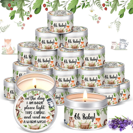 MTLEE 24 Pcs Woodland Animals Baby Shower Party Favors Candles Lavender Scented Baby Shower Favors for Guests Rustic Tealights Candles Gender Reveal Return Gifts (1.2 oz, Colorful)
