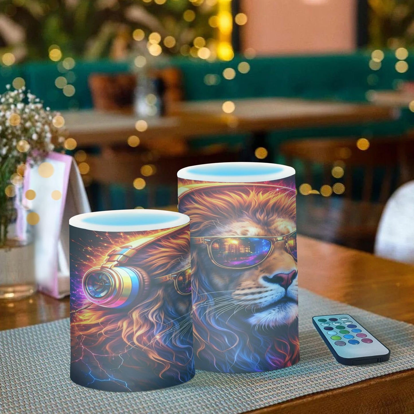 KGLDSNM Neon Lion LED Flameless Flickering Candle with Remote Timer Battery Operated for Indoor Outdoor Party Holiday Home Decor 2 Pack
