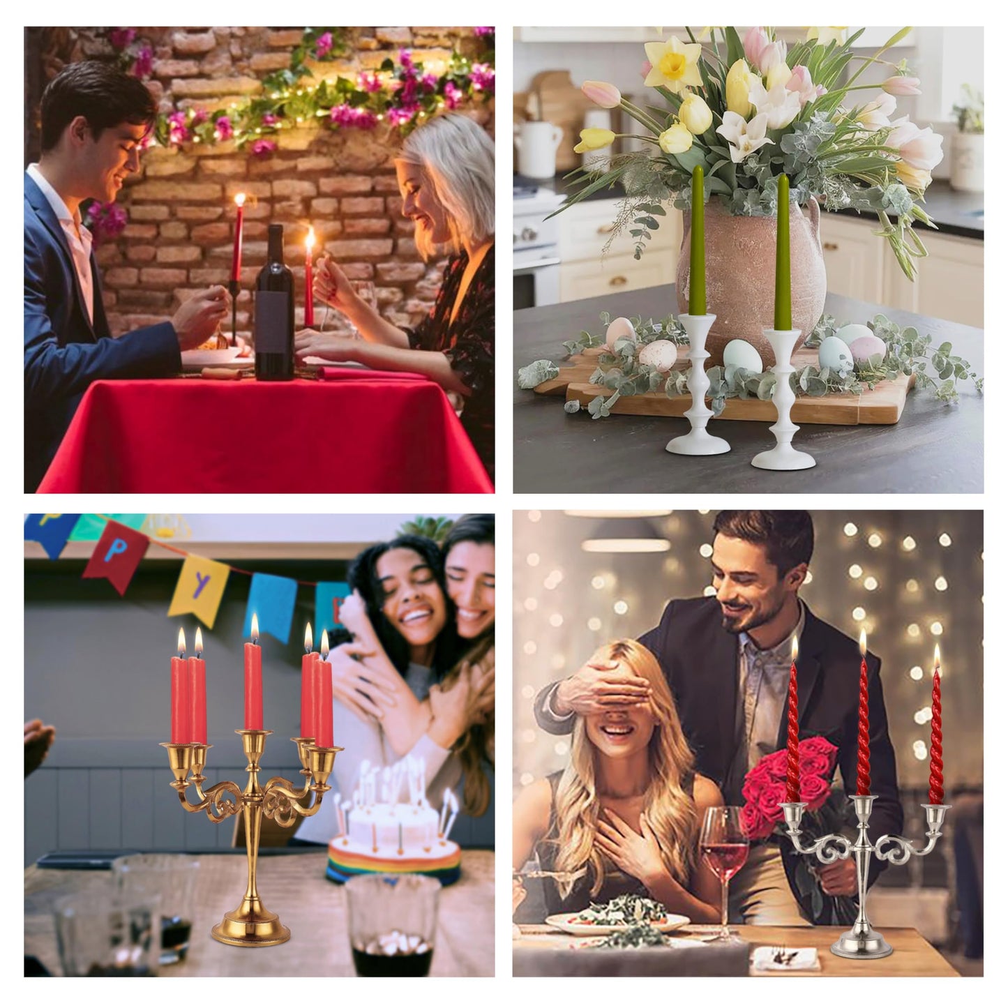 Rely+ 3 Arm Candelabra Taper Candle Holders Decorations Indoor Kitchen Décor Table Candles Candlestick Candelabra Centerpiece (Gold)
