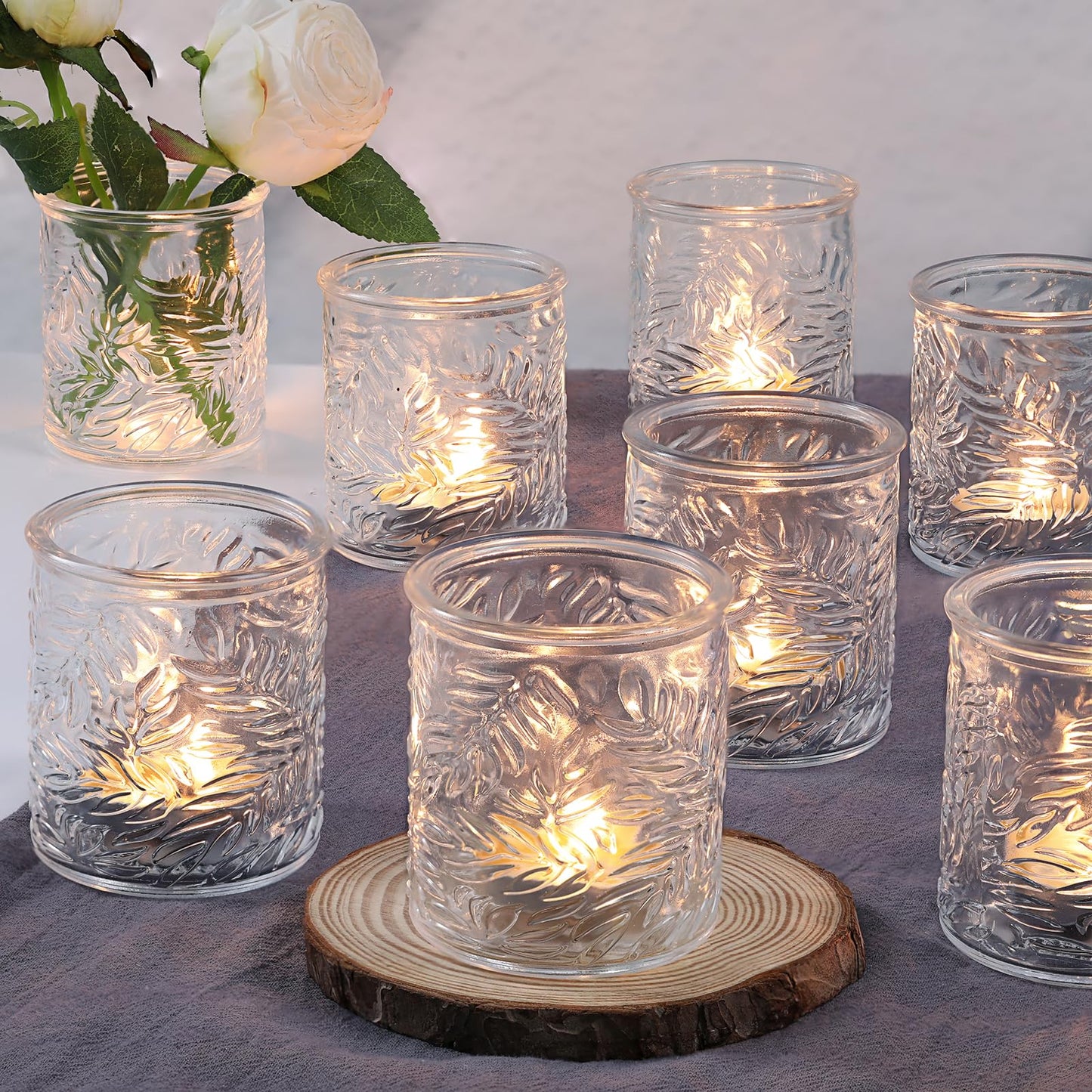 HAVITI 24 pcs Clear Votive Candle Holders, Glass Candle Holders for Home Decor, Tea Light Candle Holder for Wedding Table Centerpiece Decor
