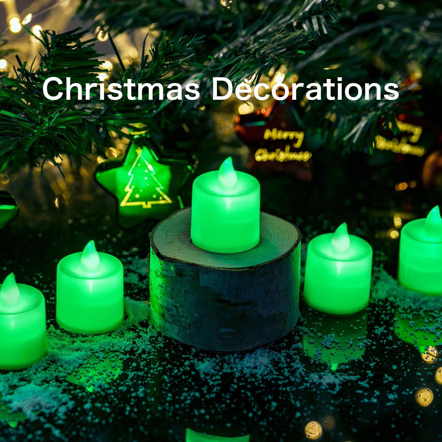 LANKER 24 Pack Flameless Led Tea Lights Candles, Flickering Green Battery Operated Electronic Fake Candles, Decorations for Party, Christmas, Halloween and Festival Celebration (Green)