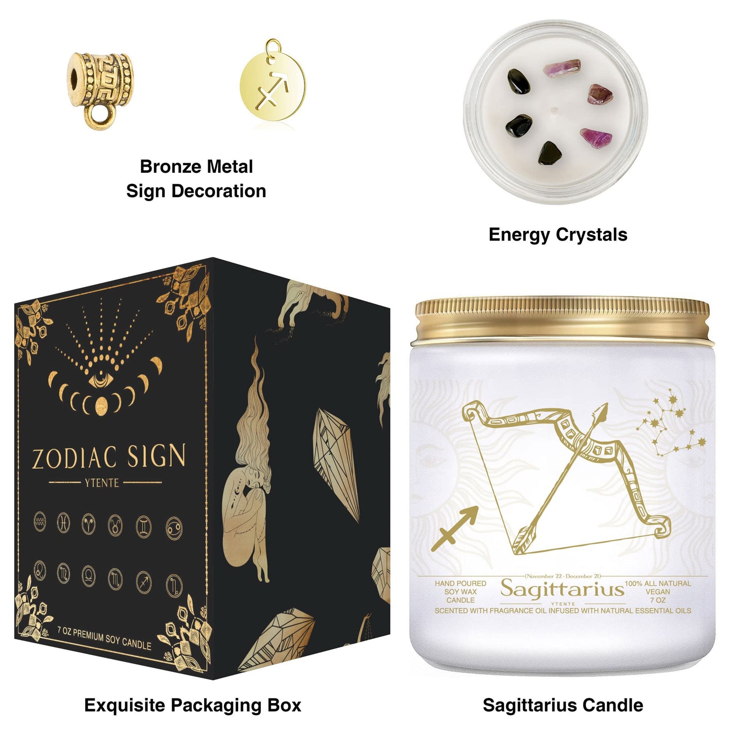 YTENTE Sagittarius Zodiac Sign Candles Gift, Zodiac Sign Crystals Candles Jar, Astrology Lavender Scented Soy Stones Candles Best Friends Gifts for Women Men Sister Brother Funny Birthday Gift