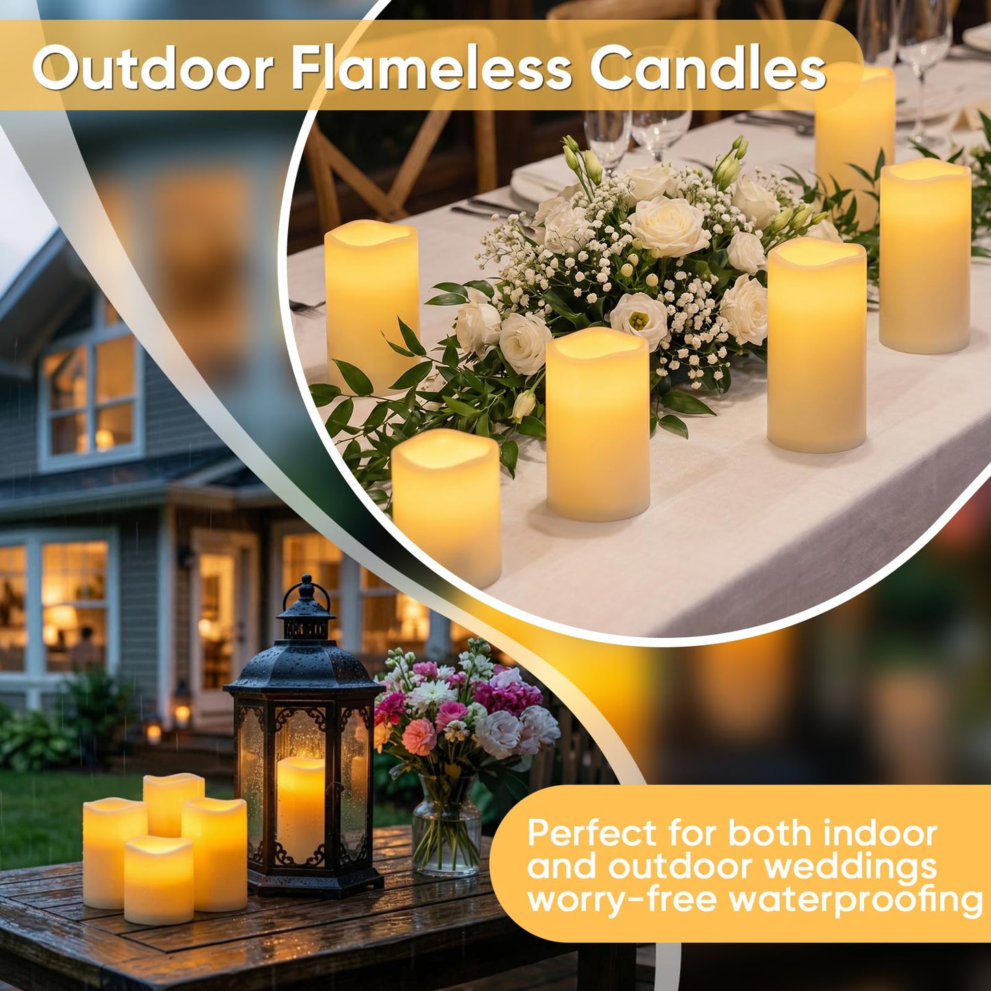 Amagic Outdoor Waterproof Flameless Candles with Timer, Battery Operated Candles with Remote Control, D3 x H4 5" 6" Electric LED Pillar Candle for Outside Patio, Garden, Indoor Decor, Ivory, Set of 3