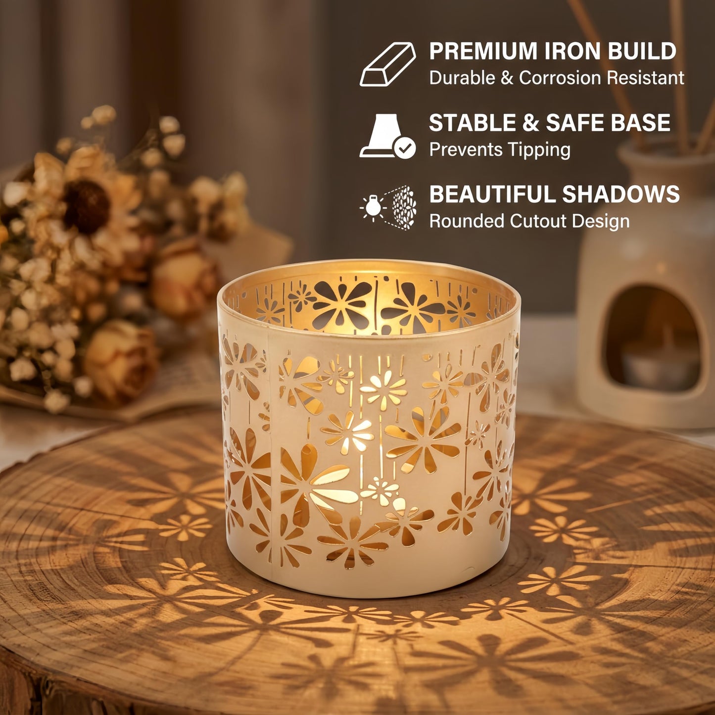 Iron Lantern Candle Holder, Metal Candle Holder Round Hollow Out Decorative Candle Cage, for Table Centerpiece, Fireplace, Home Decor, Wedding, Party