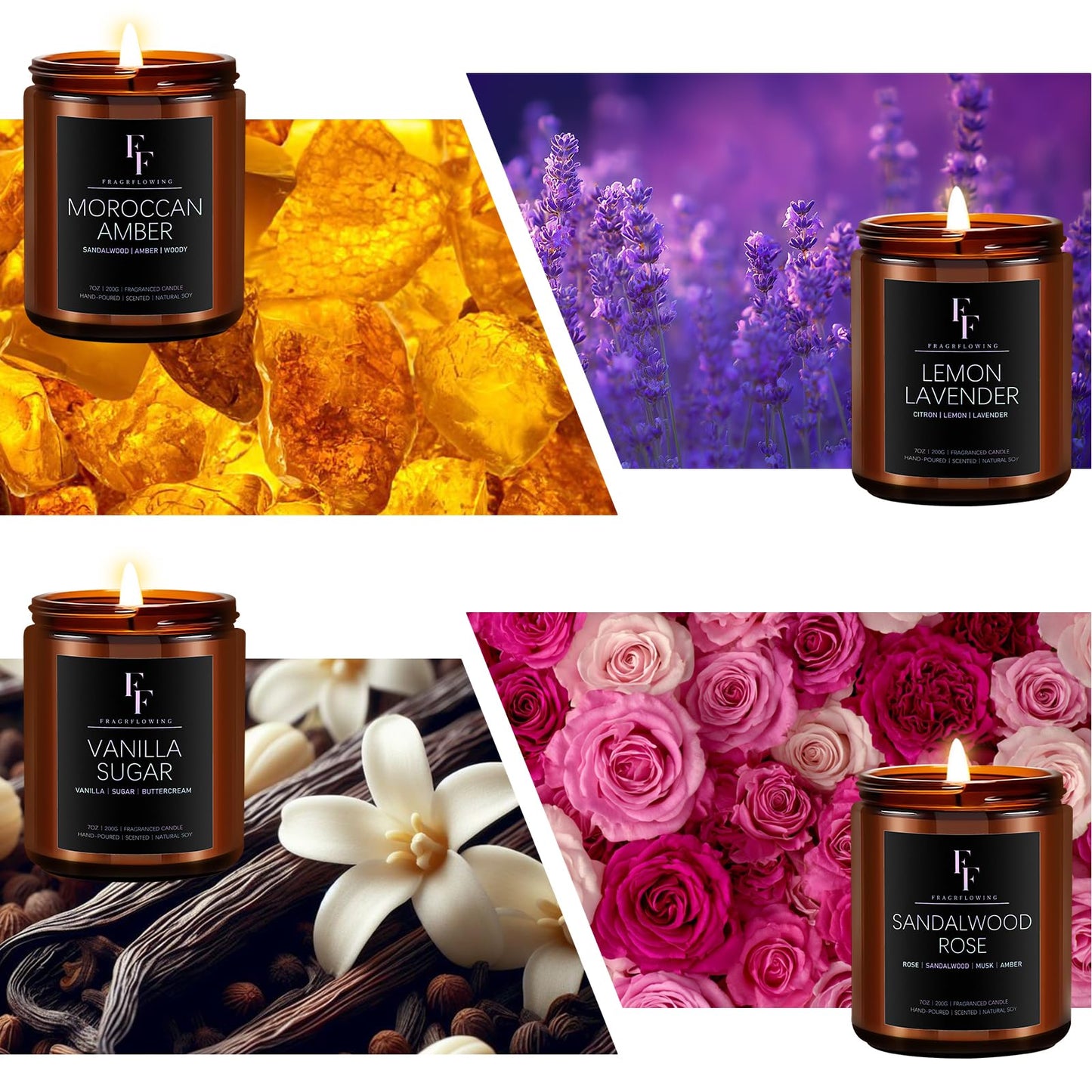 Scented Candles for Home Scented Aromatherapy Candles, 4 Pack 28 Oz Soy Wax Candle Gift Set Valentine's Day Gift for Women Men (Lavender/Vanilla//Sandalwood Rose/Moroccan Amber)