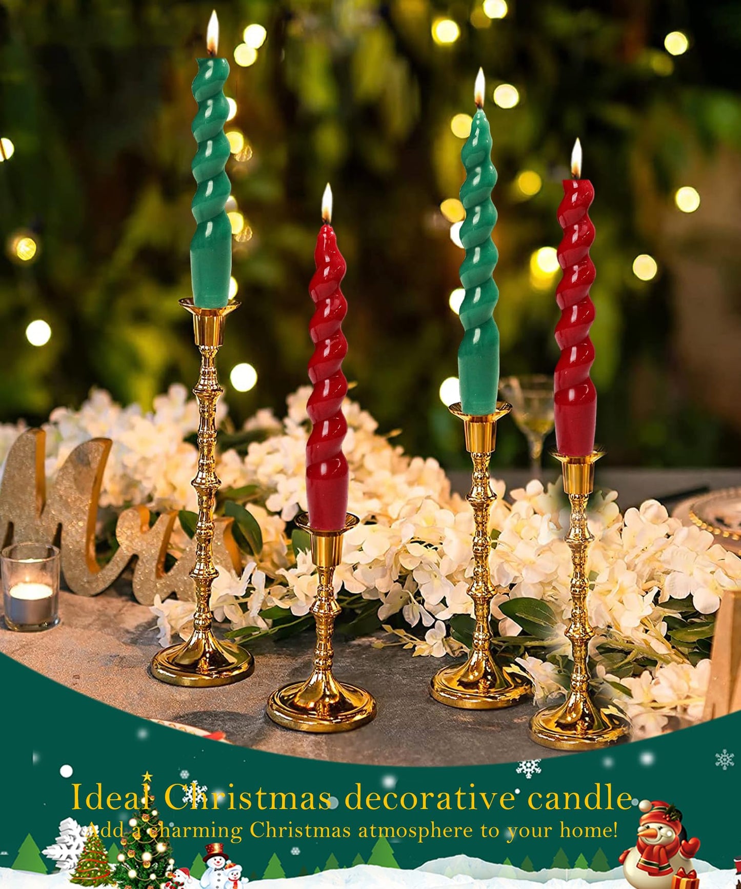 LPUSA 7.5 inch Christmas Taper Candles-Green and Red Spiral Candles-Unscented Candle Sticks and Dripless,Christmas decorations-4pcs(Green,Red)