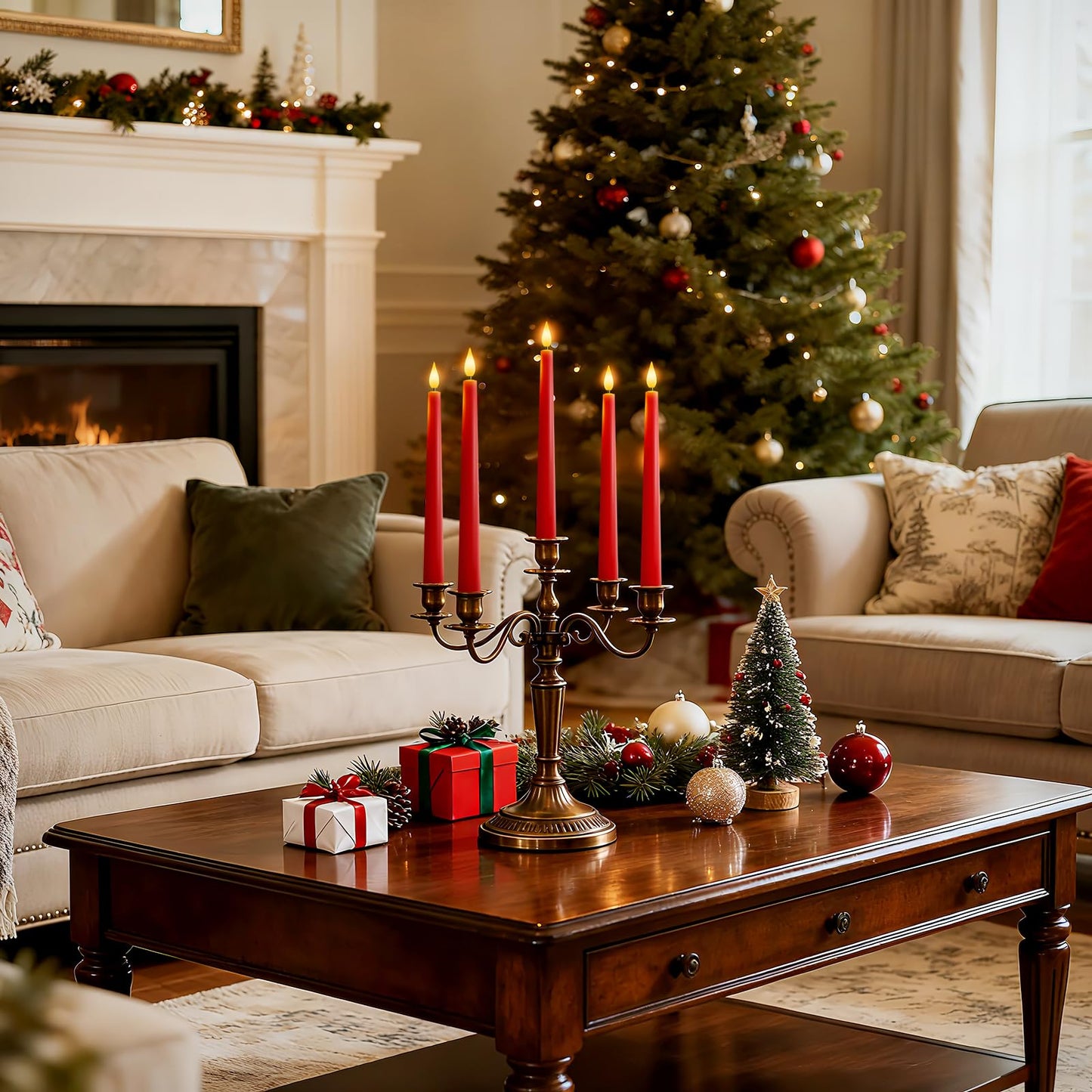 Meigic 6 Pcs Red Flameless Taper Candles with Remote Timer Dimmer, Plastic Led Taper Candles Realistic, 9.6 Inches Battery Operated Candlesticks Flickering, for Party Holiday Christmas Decor