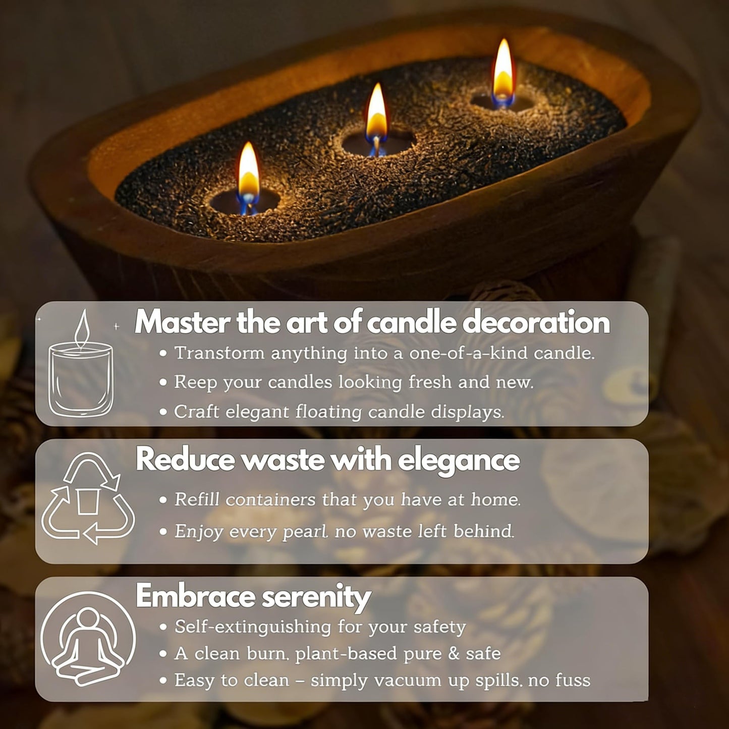 Pearled Candles Sand and 30 Wicks 18 Oz-Refillable Amber & Cedar Scented Pearled Candle Non Toxic Luxury Long Lasting 120 Hours-Scented Pearl Powder Wax Sand Candle Beads Kit for Candles Making Kit