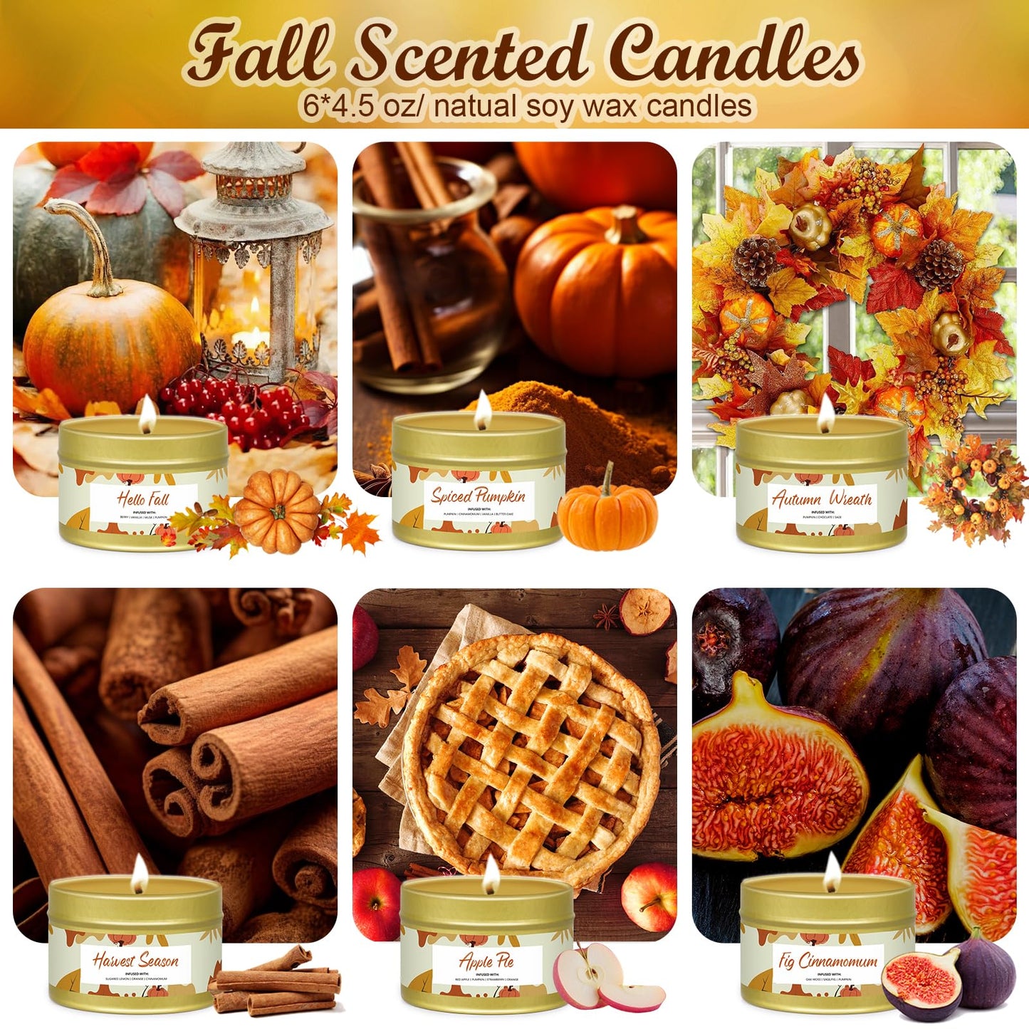 Birthday Mother Day Candle Gifts,Small Fall Candles 6 Pack,Pumpkin Candle for Home Scented, Mother Day Present,Berry,Spiced Apple Pie,Autumn Breeze,Cinnamon,Fall Candle Set for Women Wife Mom Mother