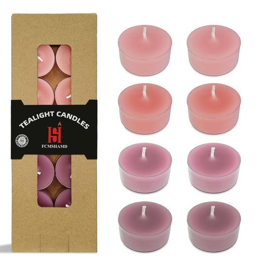 Gradient Pink Tea Lights Set of 24, Rose Scented Tealight Candles, Handmade Tea Candles, Long Burning Tealights for Romantic Wedding Home Decor Gift