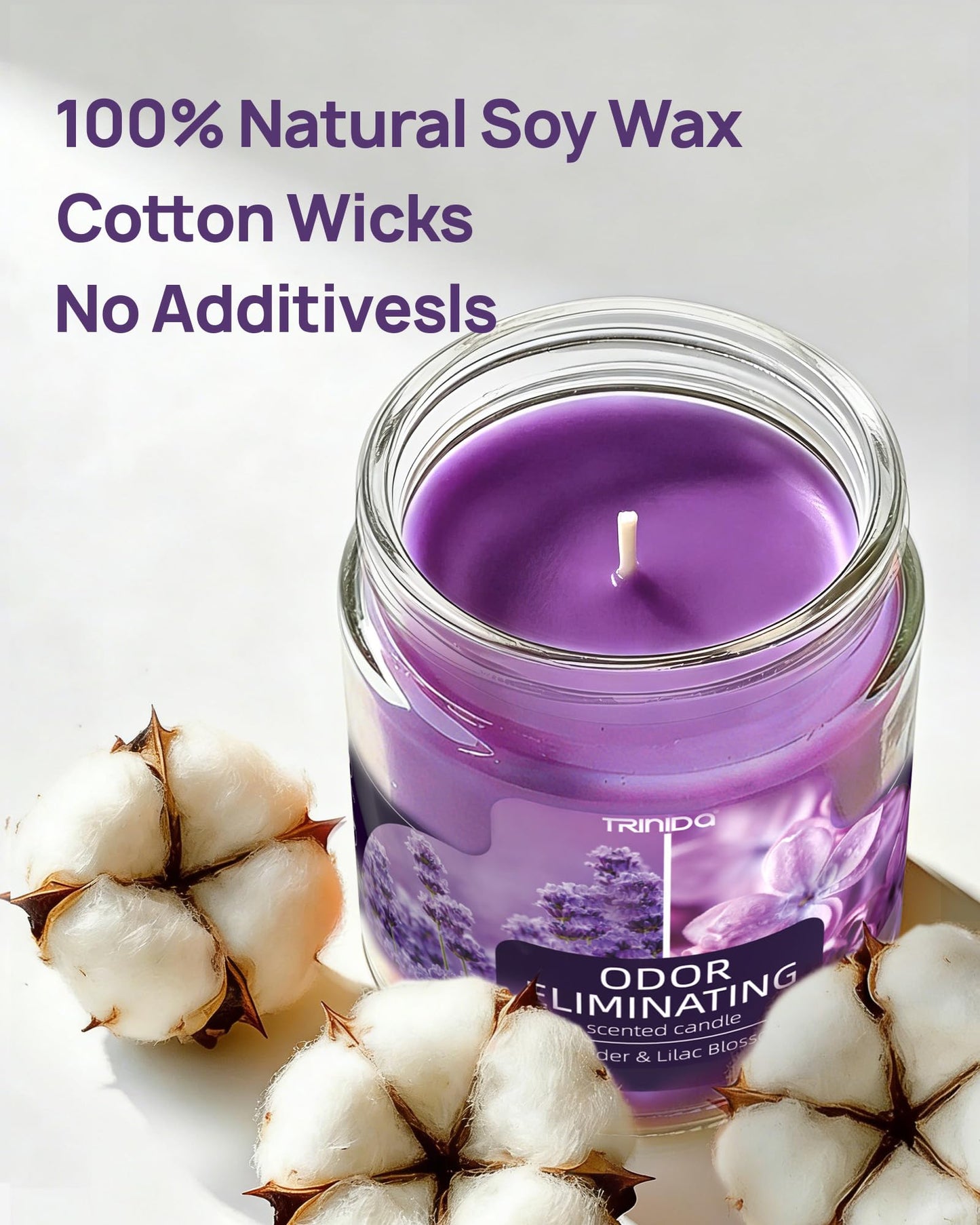 Lavender & Lilac Blossom Odor Eliminating Candles for Home Scented, Eliminates 99% of Pet, Smoke, Food and Other Smells Quickly, Highly Fragranced Candle, Premium Soy Candles Set for Women