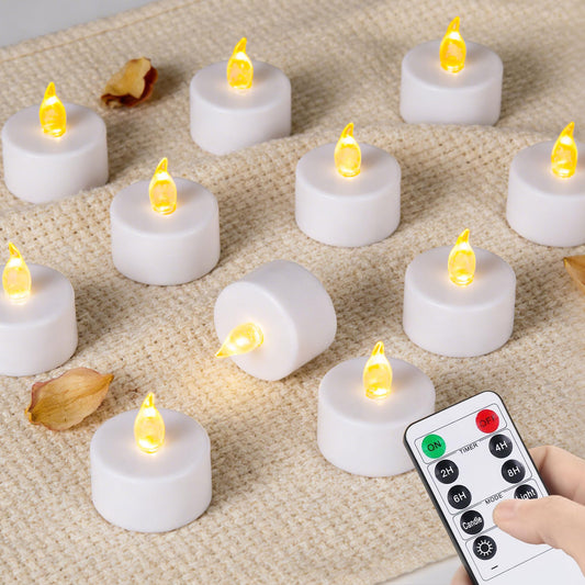 LED Tea Light Flameless Candles with Remote Control Flickering Tealight Long Lasting, Battery Operated with Timer for Halloween Home Decoration Seasonal &Festival Celebration WarmYellow (24pcs)