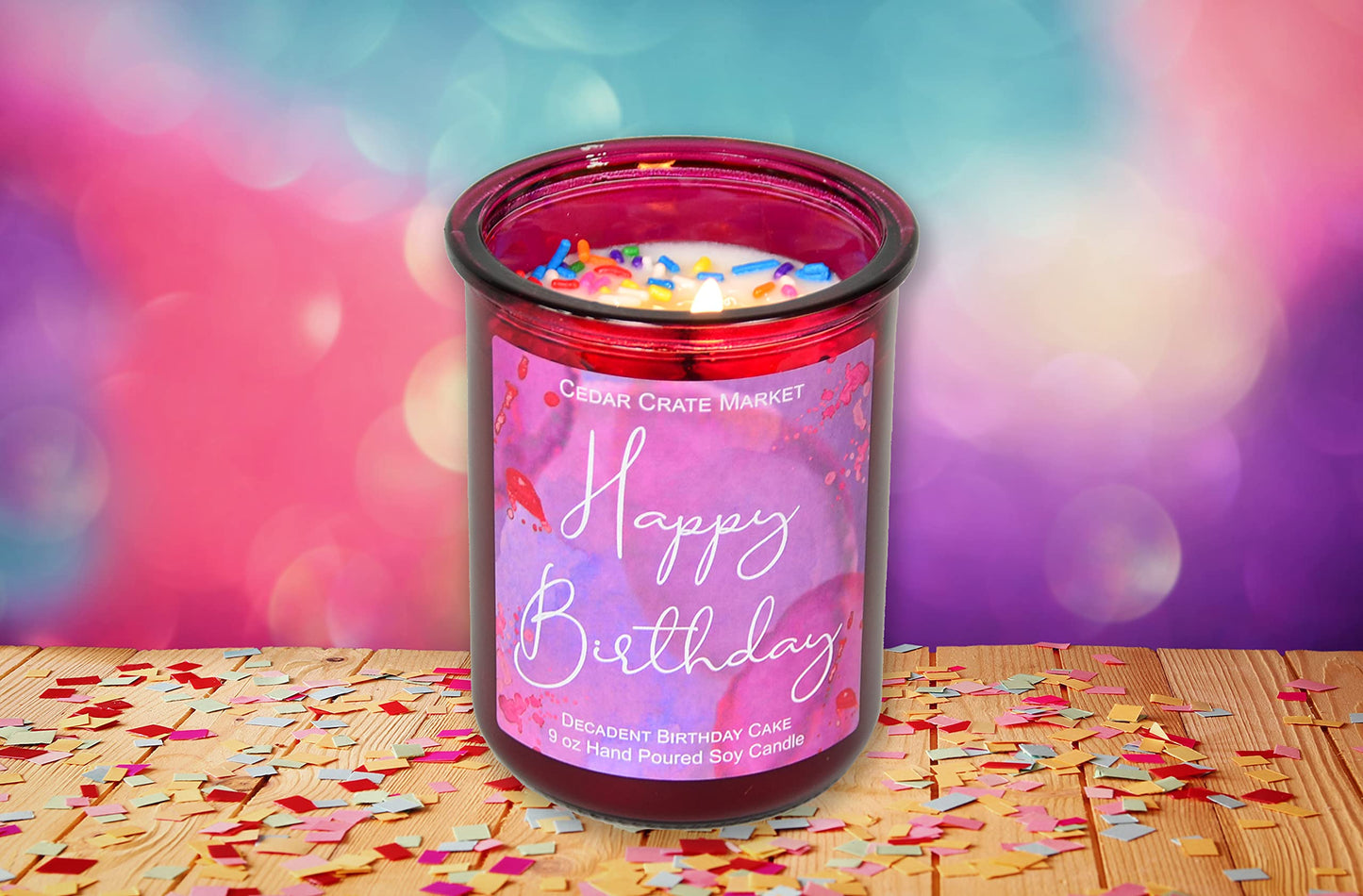 Cedar Crate Market - Happy Birthday Candle - Vanilla Buttercream Birthday Cake Scented Soy Wax Candle with Sprinkles for Home, Happy Birthday Gifts for Women, Best Friends Women Gift - Made in the USA