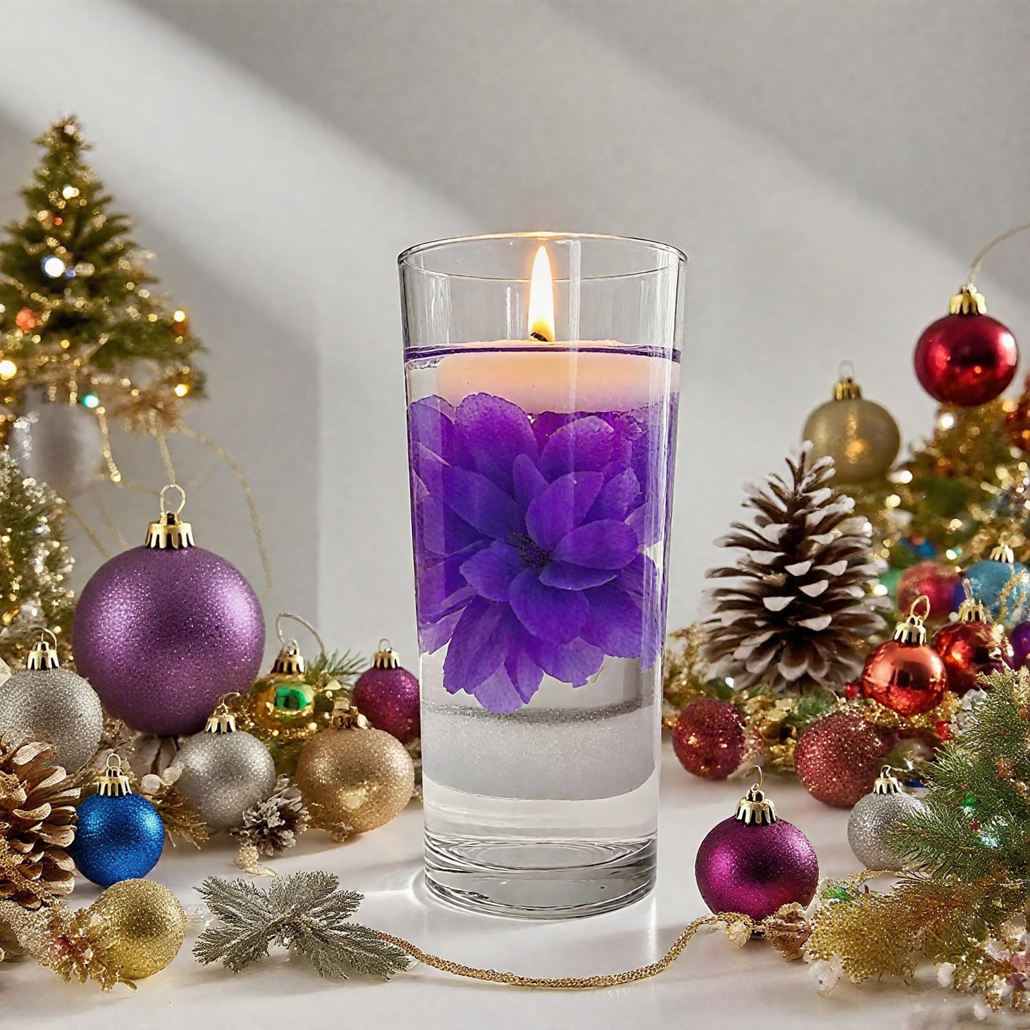 ZJGXH 24 Pcs Floating Candles for Centerpieces and Floating Flowers Vase Fillers for Centerpieces Artificial Purple Flowers for Wedding Table Party Home Decoration