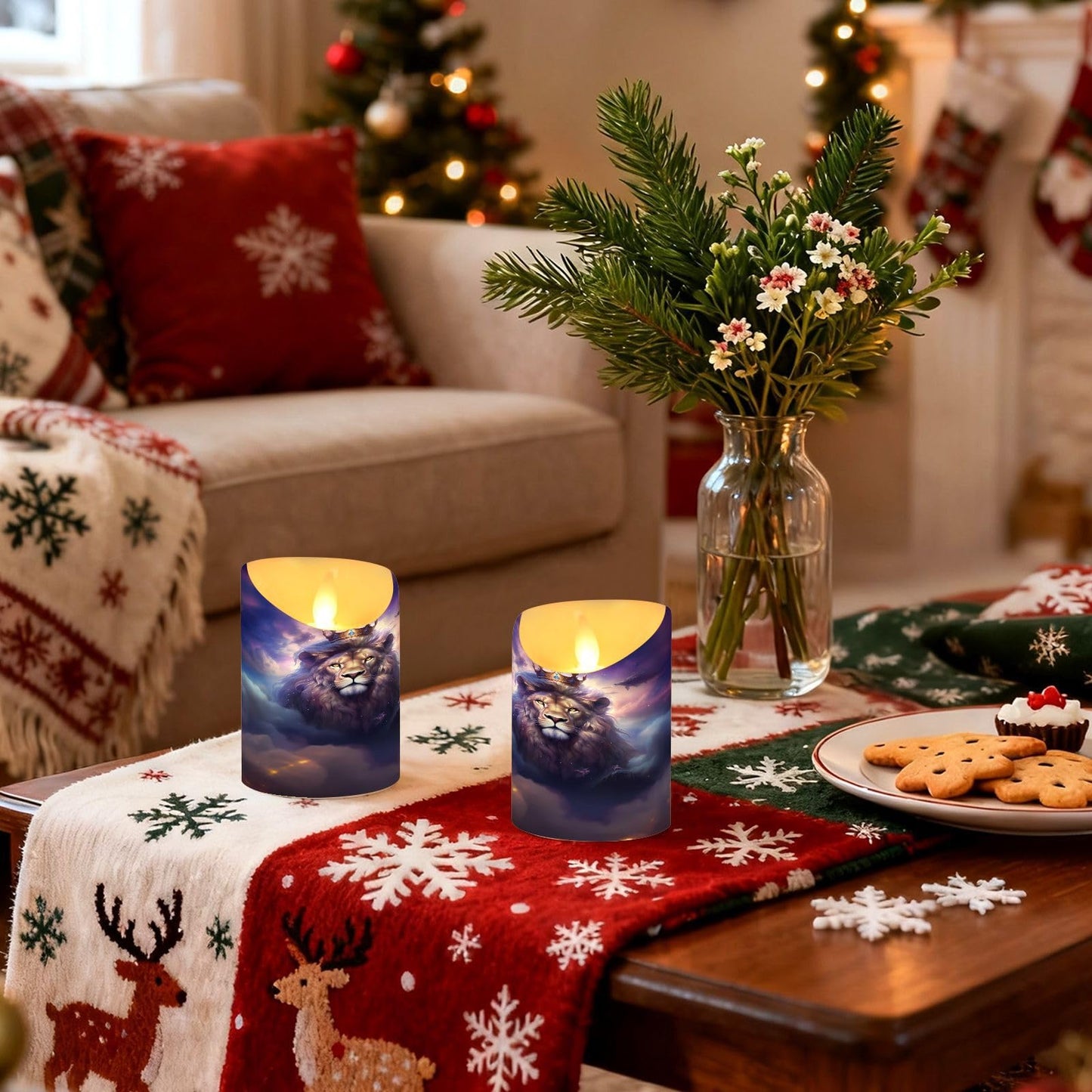 ALAZA Lion with Crown Flameless Candles with Remote Timer,LED Flickering Battery Operated Electric Pillar Tea Light Candles for Wedding Table Christmas Decorations 3" x3.9"