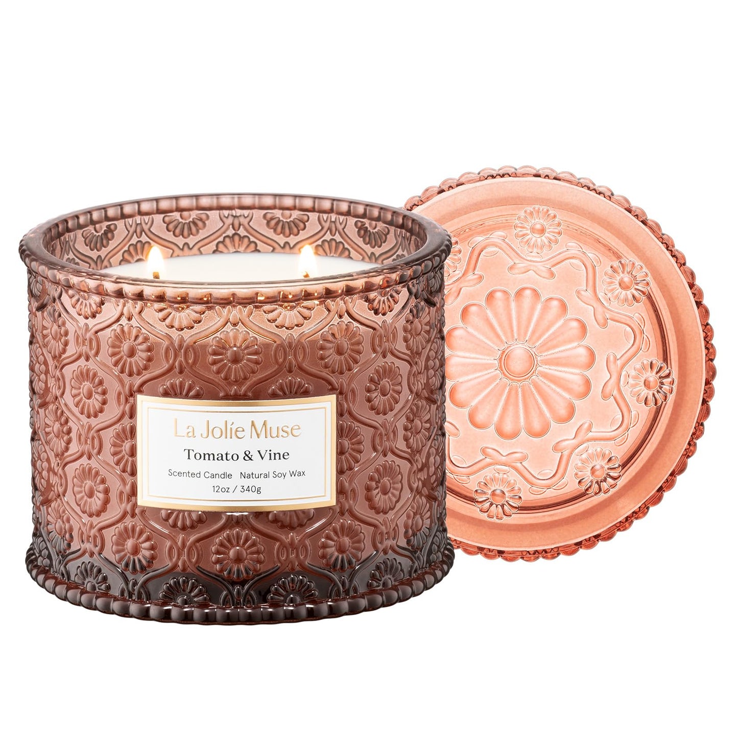 LA JOLIE MUSE Tomato & Vine Candle - Tomato Leaf, Rose, Moss | 12 oz Large 2-Wick Soy Wax Candle | 60 Hours Clean Burn | Fresh Garden Scented Candle | Gift-Ready for Hosts & Gatherings