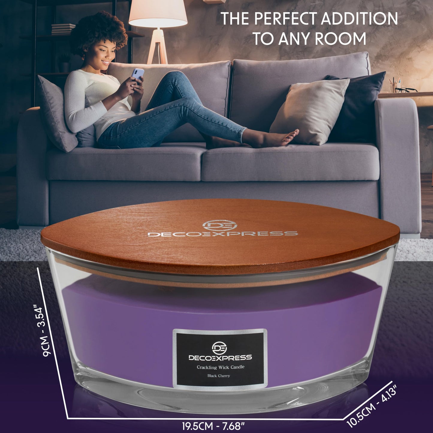 DECO EXPRESS Scented Candles, Crackle Double Wick Candles, Long 50 Hours Burn Time, Home Decor & Gift Ideas (Black Cherry)