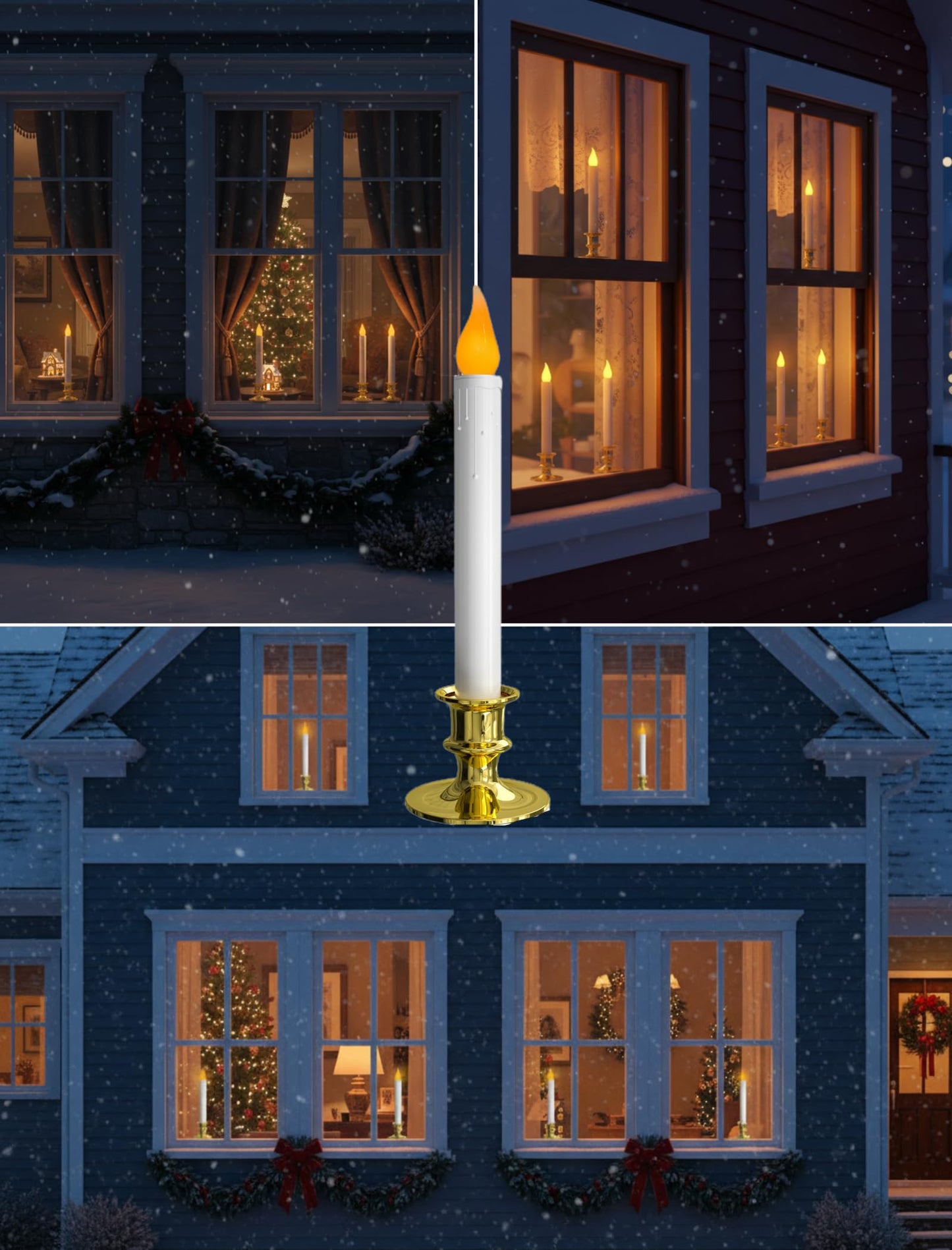Pallerina 4-Pack Flameless Window Candles Battery Operated with Timer,3D Flickering Flame, Battery Operated LED Candlesticks with Suction Cups for Christmas Holiday Home Window Decor