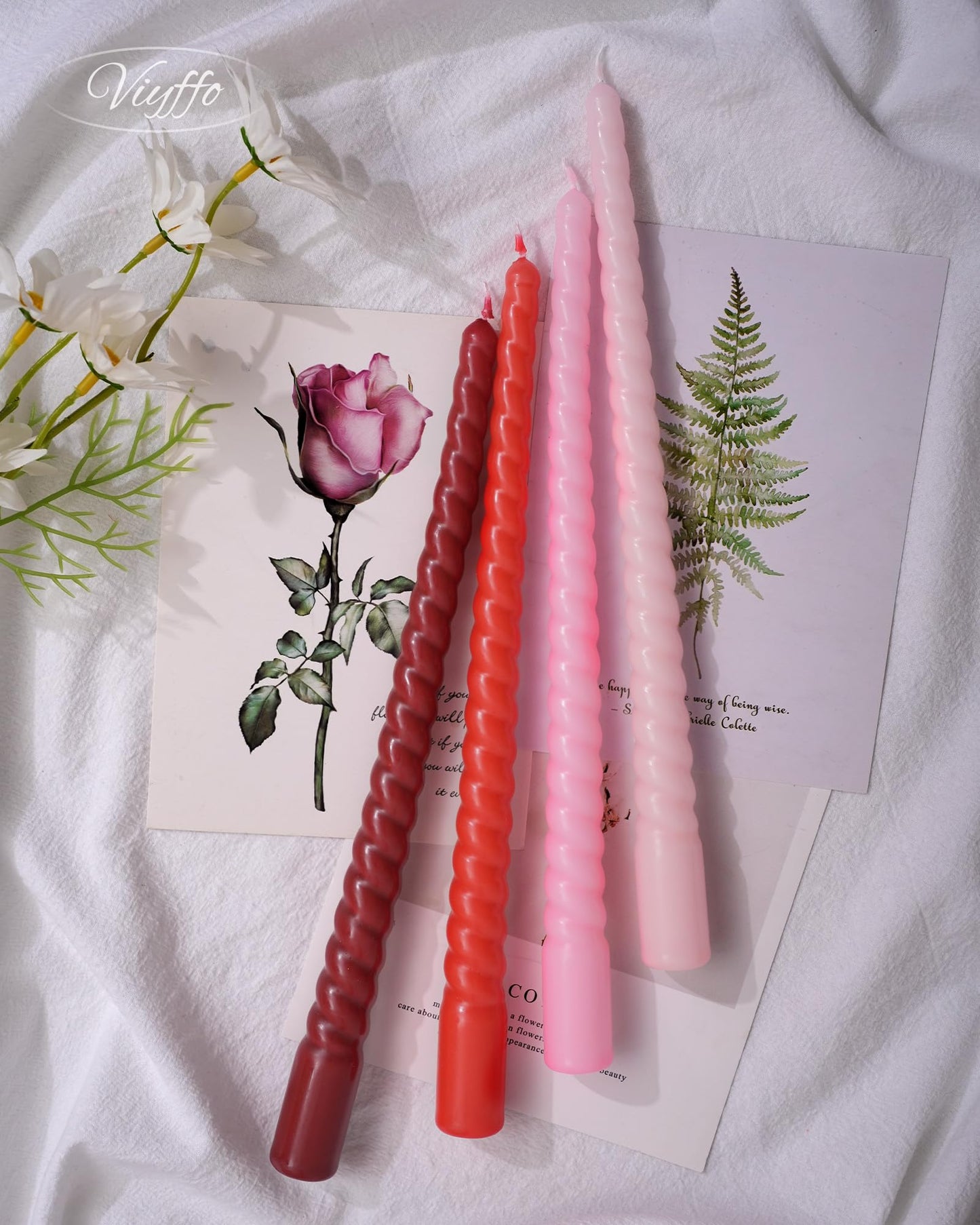 Viyffo 11 Inch Spiral Taper Candles, 4 Pack Red Gradient, Unscented Tall Long Candlesticks for Wedding, Dinner, Holiday Table Decor, Fits Most Standard Holders