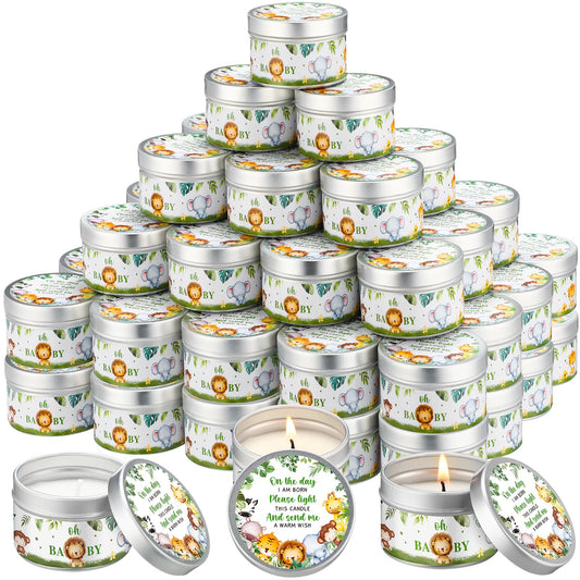 Threlaco 50 Pcs Baby Shower Party Favors Candles Lavender Scented Gender Reveal Candles Bulk for Party Favors Baby Shower Rustic Return Gifts(Jungle Animals)