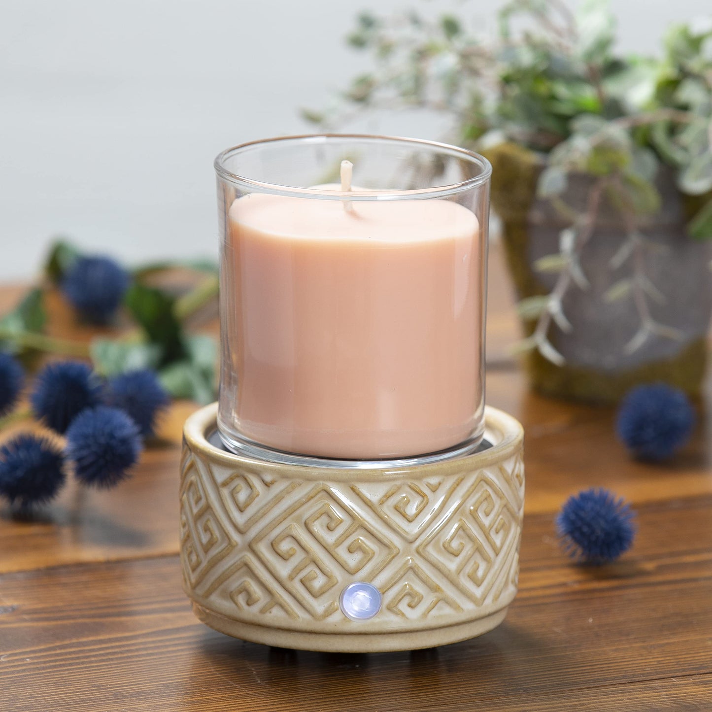 Ceramic Candle Warmer Electric with Safety Timer | 2-in-1 Automatic Plug in Fragrance Warmer for Scented Wax Melts and Jar Candles | Decorative Air Freshener with Removable Dish, Sandstone Meander