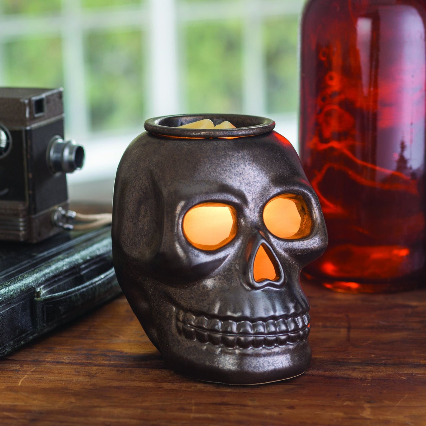 Candle Warmers ETC. Illumination Fragrance Warmer- Light-Up Warmer for Warming Scented Candle Wax Melts and Tarts or to Freshen Room, Gothic Skull