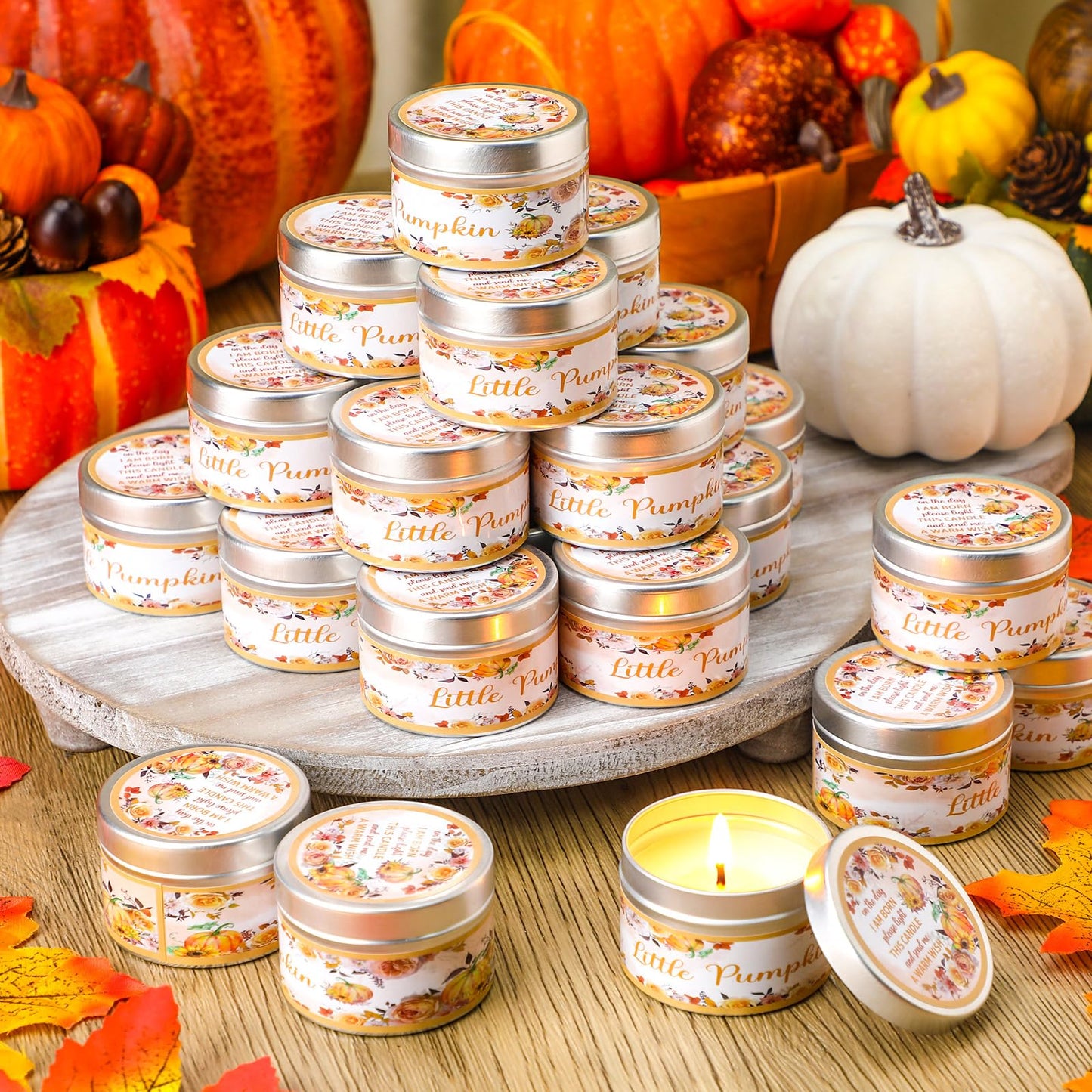 MTLEE 24 Pcs Fall Pumpkin Baby Shower Party Favors Candles Lavender Scented Baby Shower Favors for Guests Rustic Tealights Candles Gender Reveal Return Gifts(1.2 oz, Yellow)