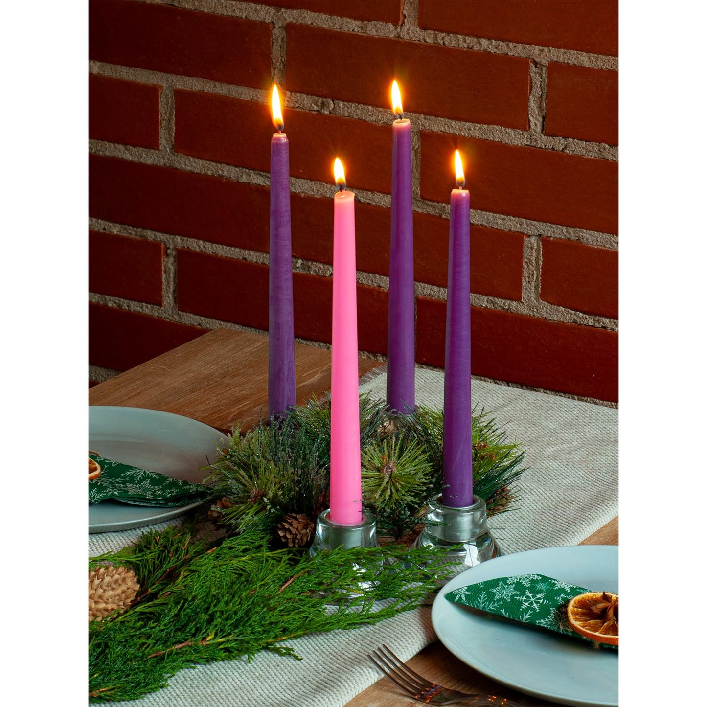 CANDWAX 10 Inch Advent Taper Candles Set of 12 - Long Burning Dripless Unscented Tapers - Perfect for Advent Wreaths, Christmas Décor - 9 Purple Tapers, 3 Pink Tapered Candles