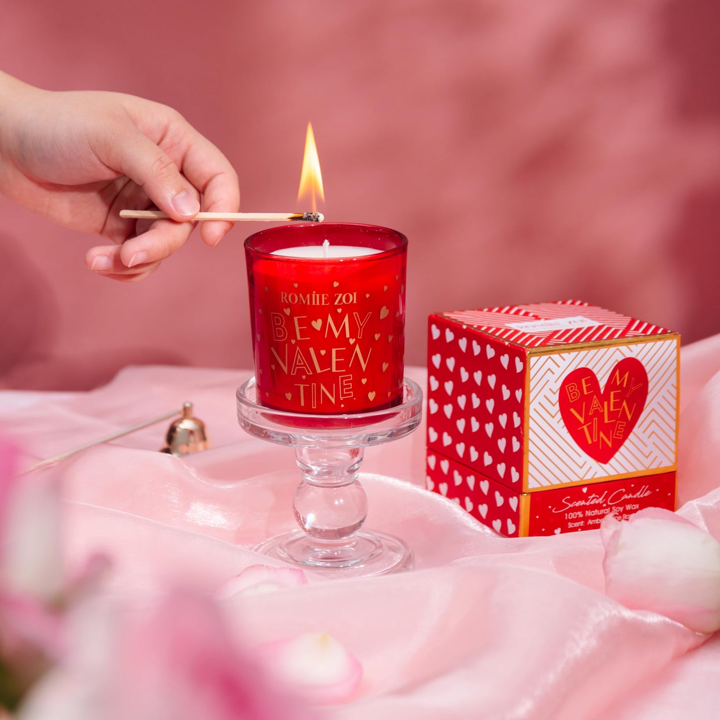 ROMIIE ZOI Holiday Valentine's Day Scented Candle - 6oz Soy Wax Candle Infused with Amber Spice Rose - Gift Box Packaged for Holiday Season Women Gift