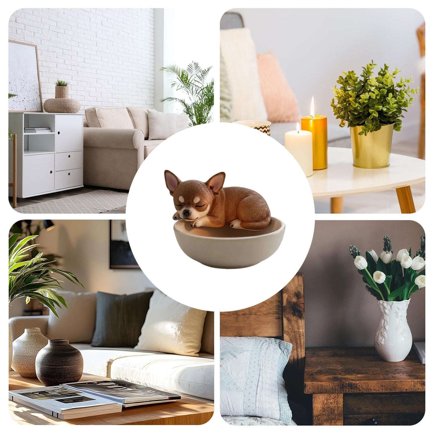 Adorable Dog Tealight Candle Holders, Hand-Painted Pup Animals Tea Light Holder Resin Candlestick Ornaments for Home, Table