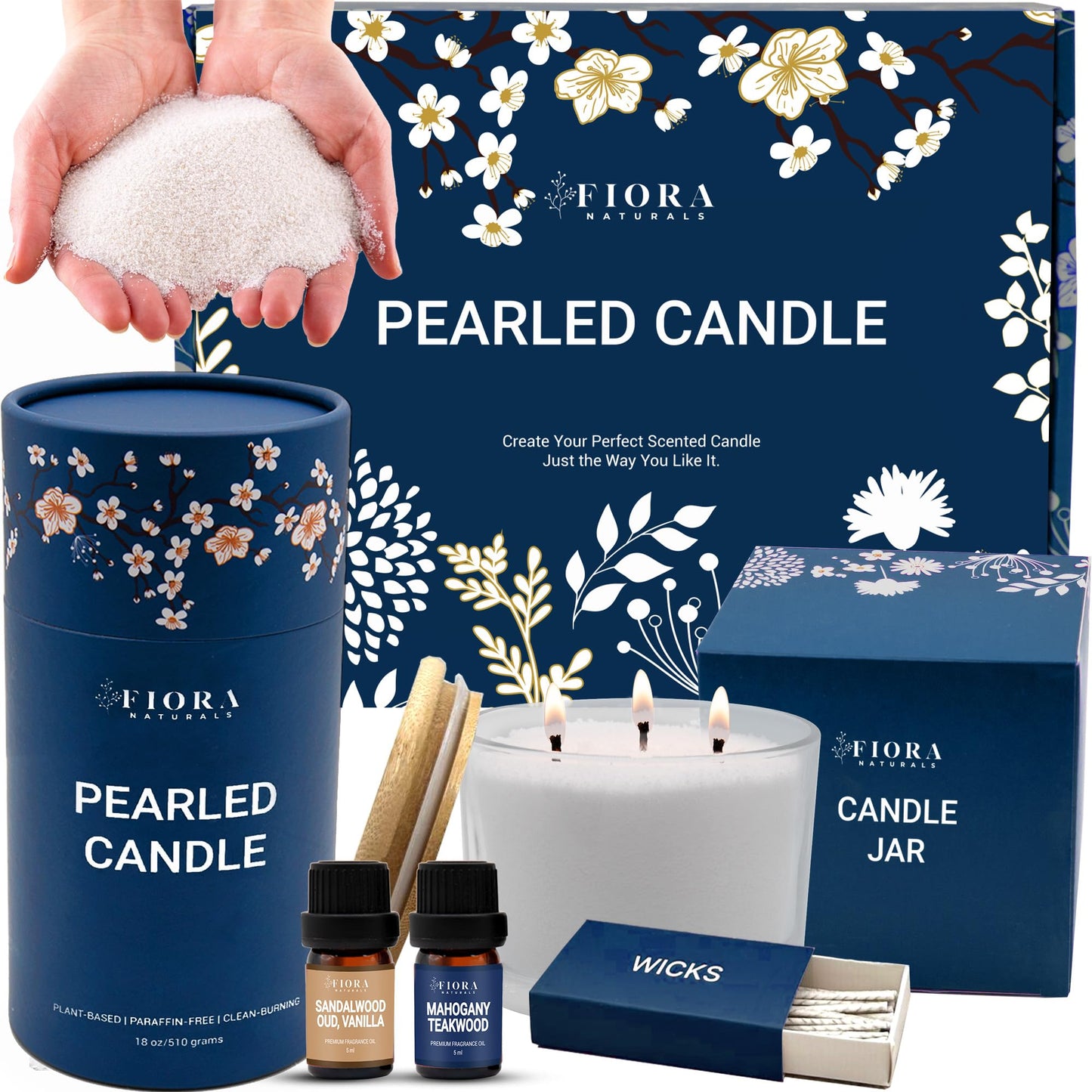 Fiora Naturals Pearled Candle - Long Lasting Sand Candle Wax Set, Refillable Non-Toxic Luxury Pearled Sand with Wicks for Candle Making, DIY Candle Making