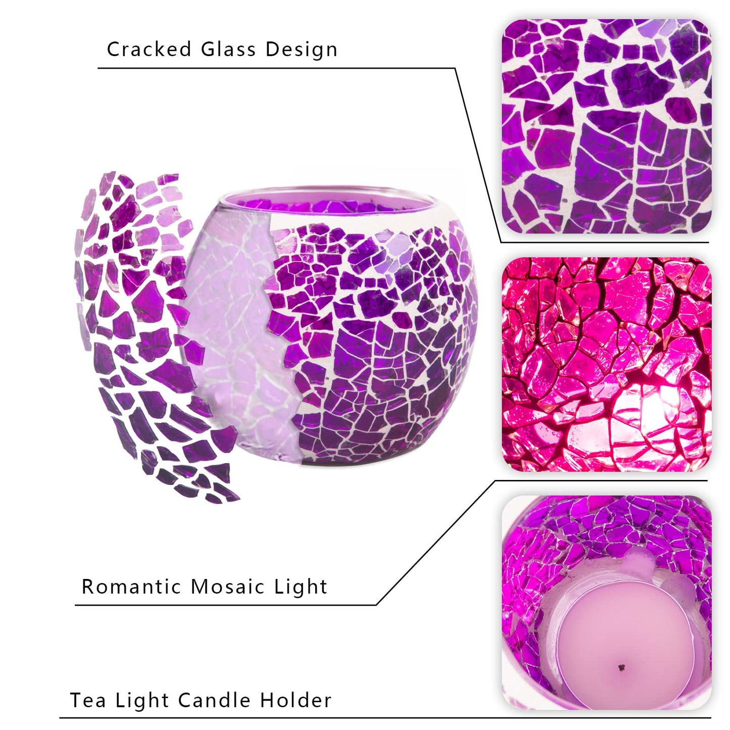 Rancco Glass Votive Candle Holder for Tealight, Romantic Mosaic Cracked Candle Holder, Candle Lamp Aromatherapy Candlescape Bowl for Valentine's Thanksgiving, Christmas Table Centerpiece, Party Decor