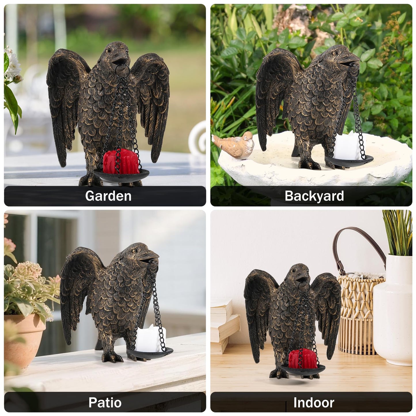 Halloween Decorations Spread Wings Raven Candle Holder Outdoor Garden Statue for Patio Decor Gothic Home Decor Half Gold