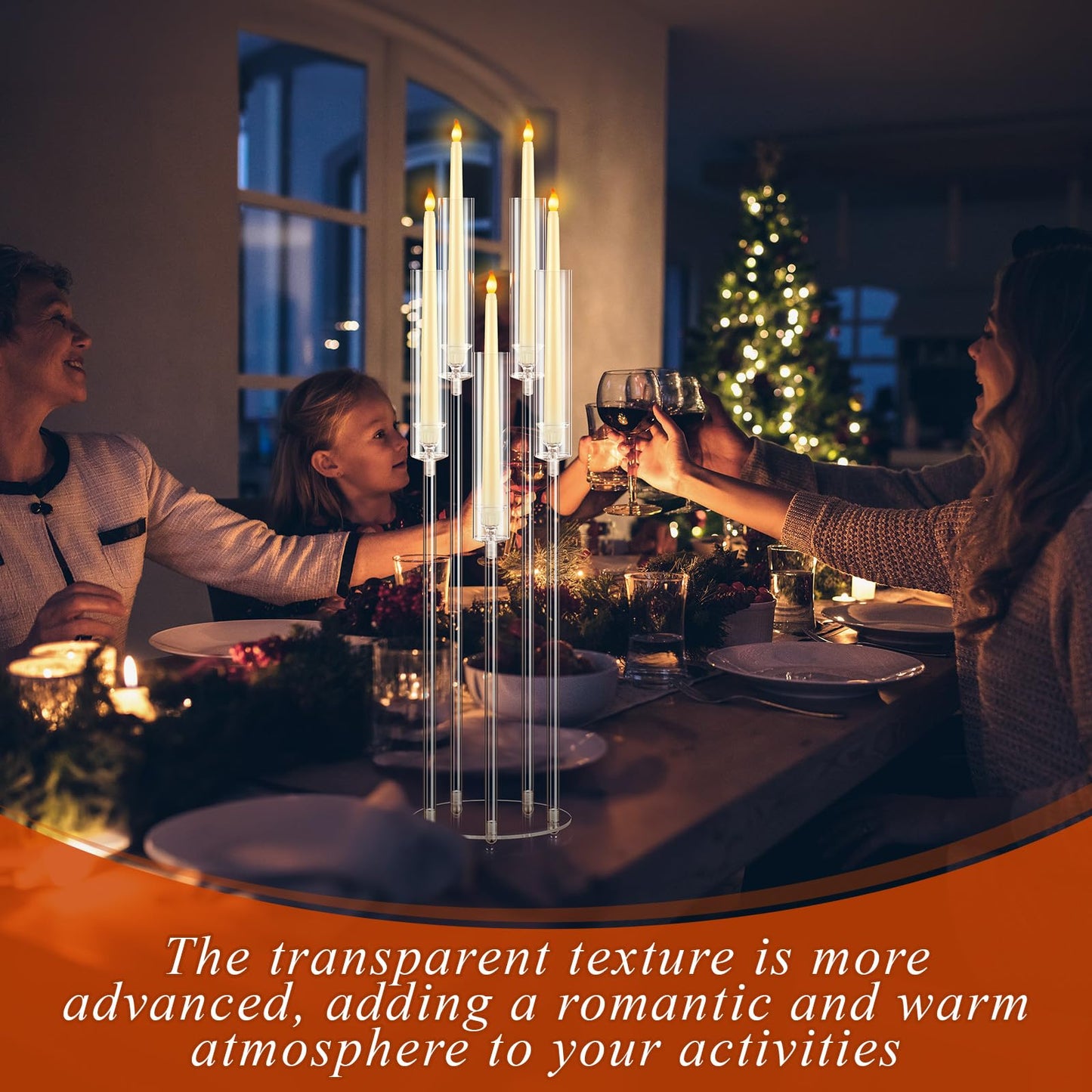 Barydat 4 Pcs Acrylic Candelabra Centerpieces Clear Taper Candle Candlestick Holder Crystal 5 Arm Candlesticks Holder with Acrylic Shade Pillar Fit 0.87" LED Candle for Wedding Dinner Party (Clear)