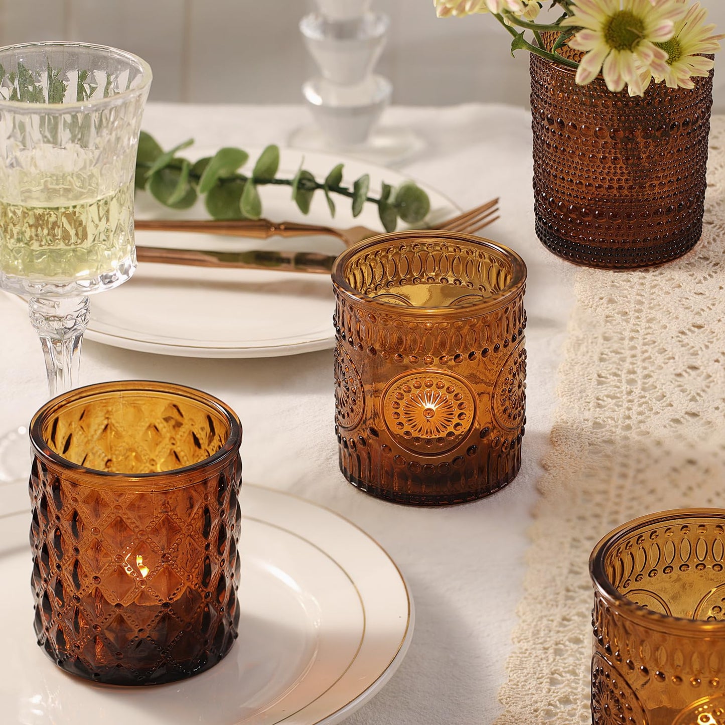DARJEN 12 Pack Amber Candle Jars for Making Candles- 3 Styles Glass Candle Making Jars Bulk with Bamboo Lids and Labels, Candle Making Supplies Candle Vessels for Home Decor