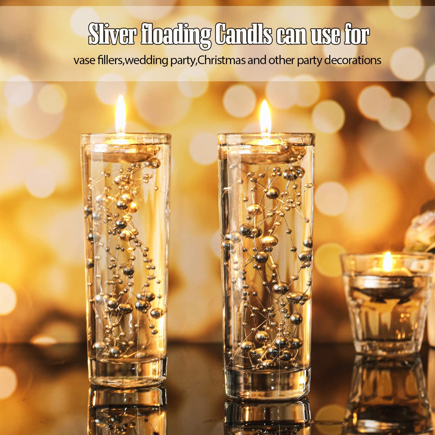 Nuanchu 20 Pcs Mini Floating Candles Small Floating Unscented Candles Round Tea Lights Disc Smooth Wax for Pool Bathtub Dinner Wedding Home Favors(0.7 x 1.4 in,Silver)