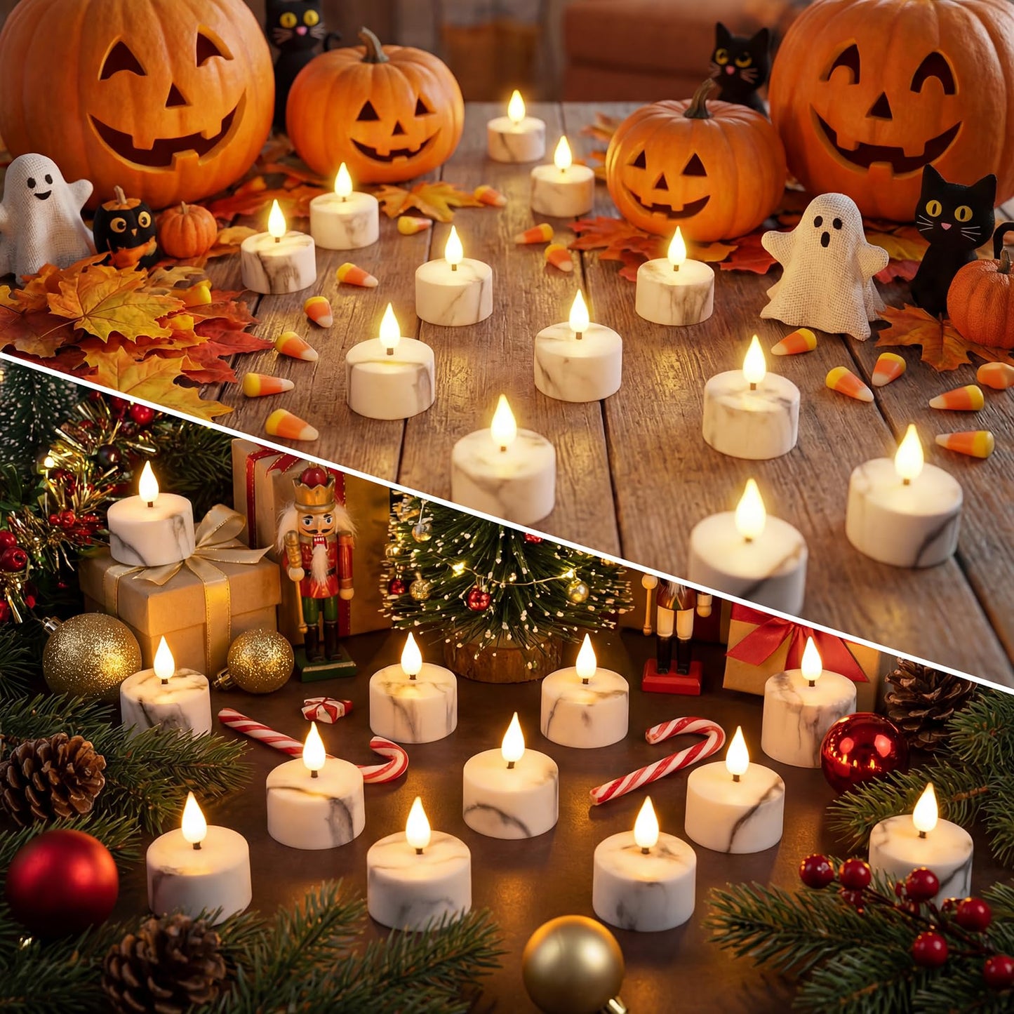 Flameless Tea Lights Candles with Charging Station,White Marble Pattern,LED Tea Lights Candles with Remote Control Timer for Valentine's Day,Centerpiece Table Decorations,Anniversary,Home Decor,6-Pack