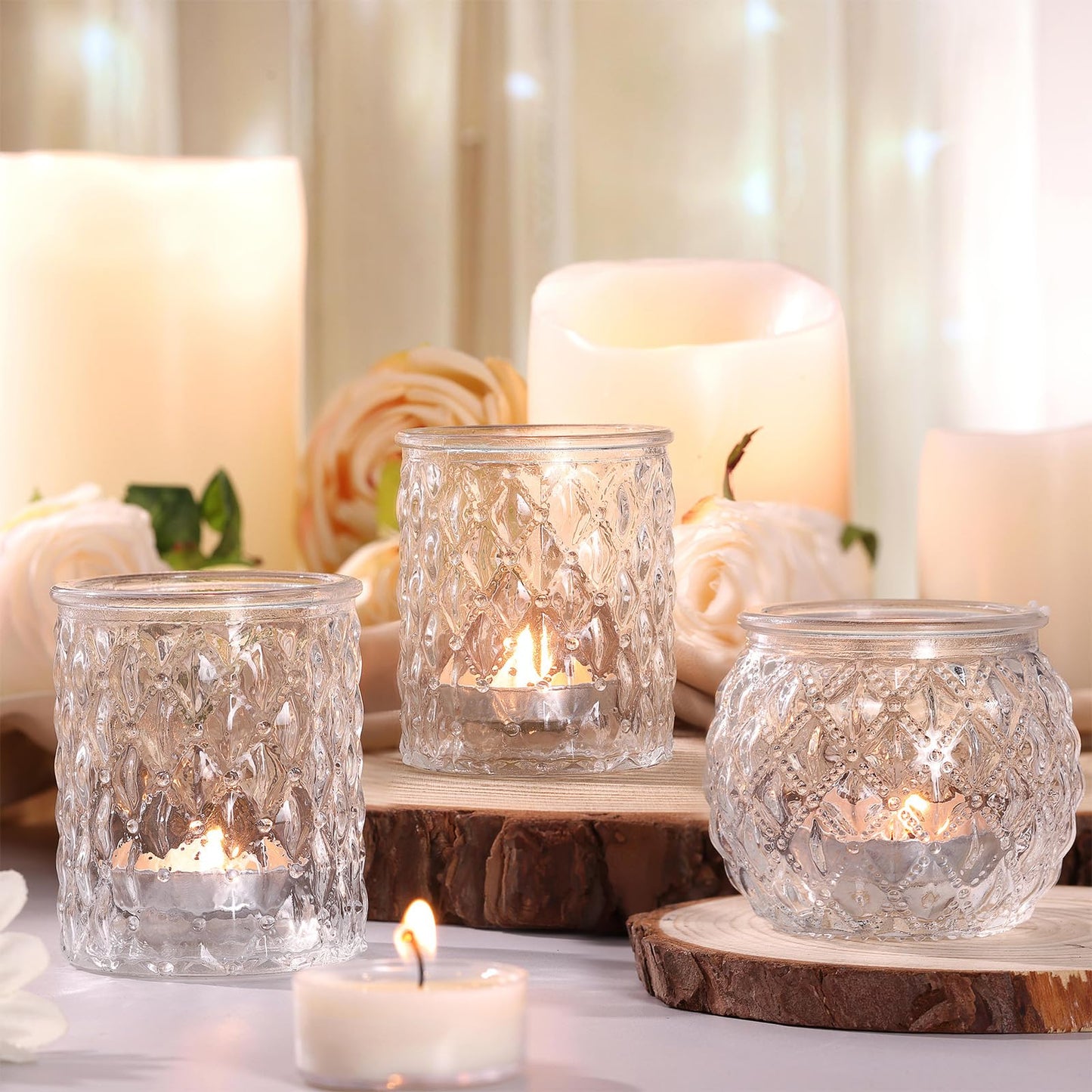 NITIME 12Pcs Assorted Votive Candle Holders for Wedding Centerpiece, Clear Tea Light Candle Holders, Glass Candle Holder for Table Centerpiece, Home and Party Decorations