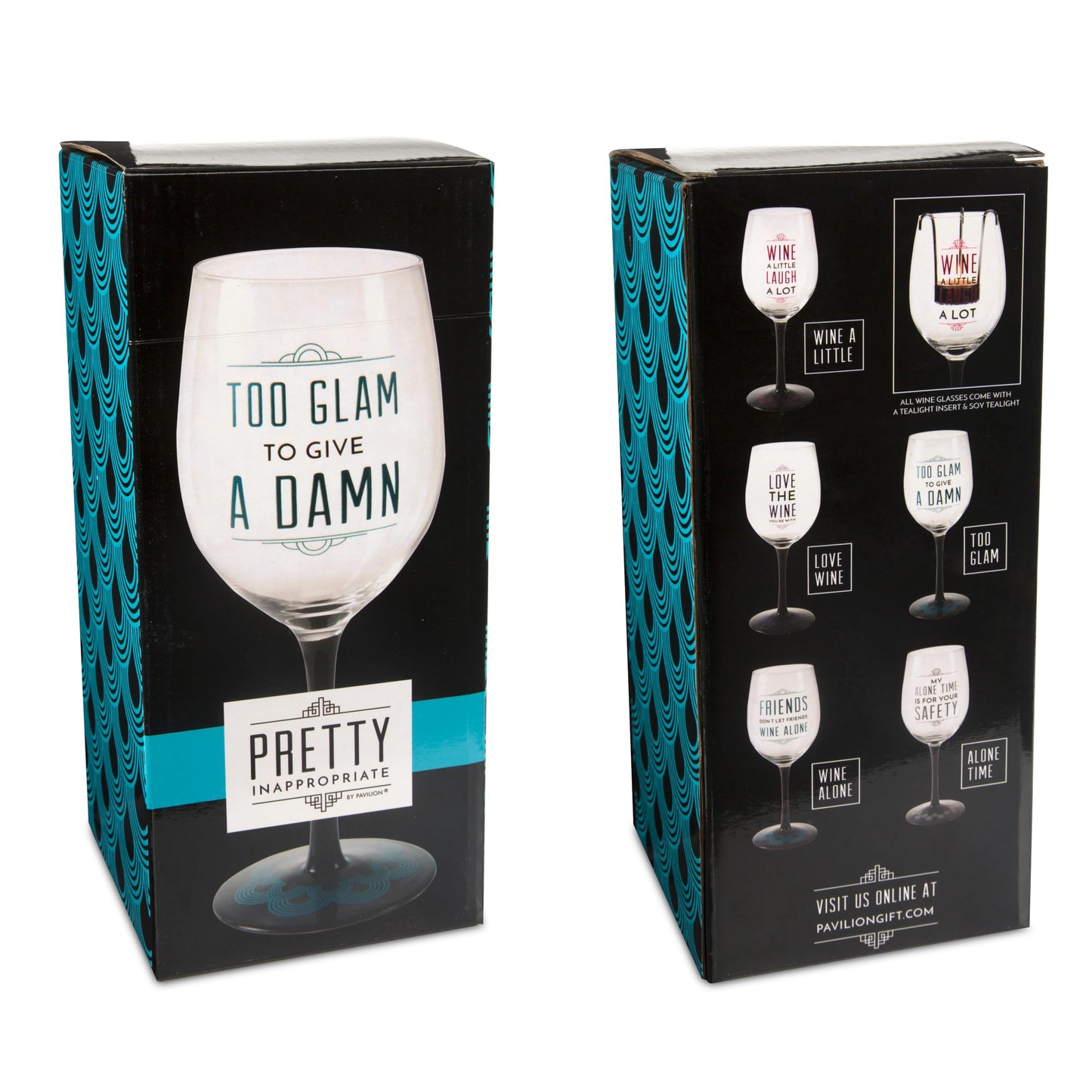 Pavilion Gift Company Pretty Inappropriate Too Glam To Give A Damn Wine Glass Candle Holder, Blue