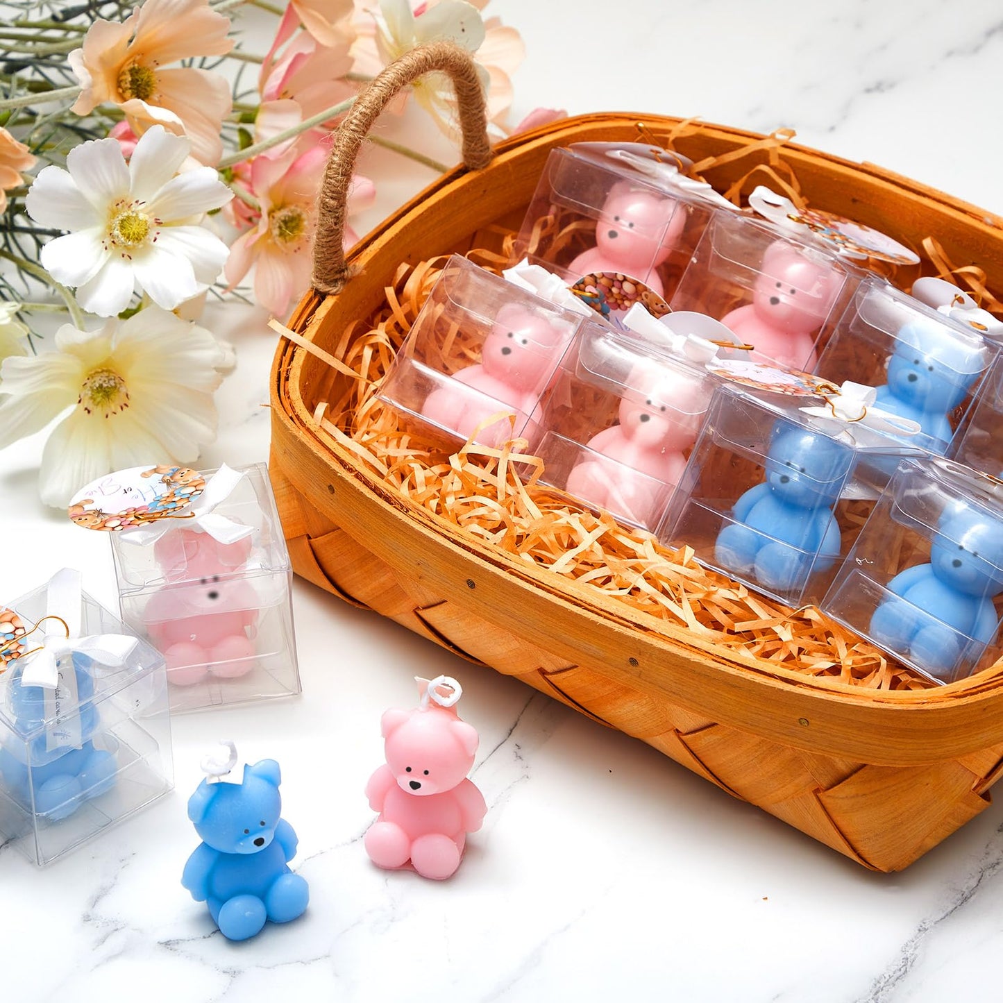 Dansib 15 Pcs Bear Baby Shower Candle Favors for Guest Bear Party Favors Baby Shower Candles Bulk for Gifts Party Decorations (Pink,Blue)