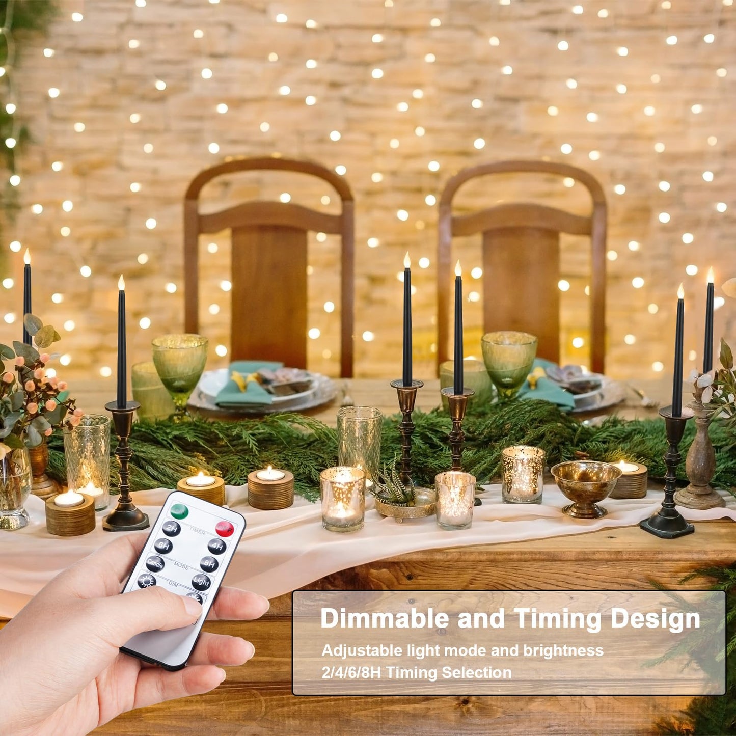 Baquler 120 Pcs Flameless Taper Candles with Remote and Timer 11" Battery Operated Candlesticks LED Flickering Faux Candles Warm Light for Wedding Holiday Party Home Decor (Black)