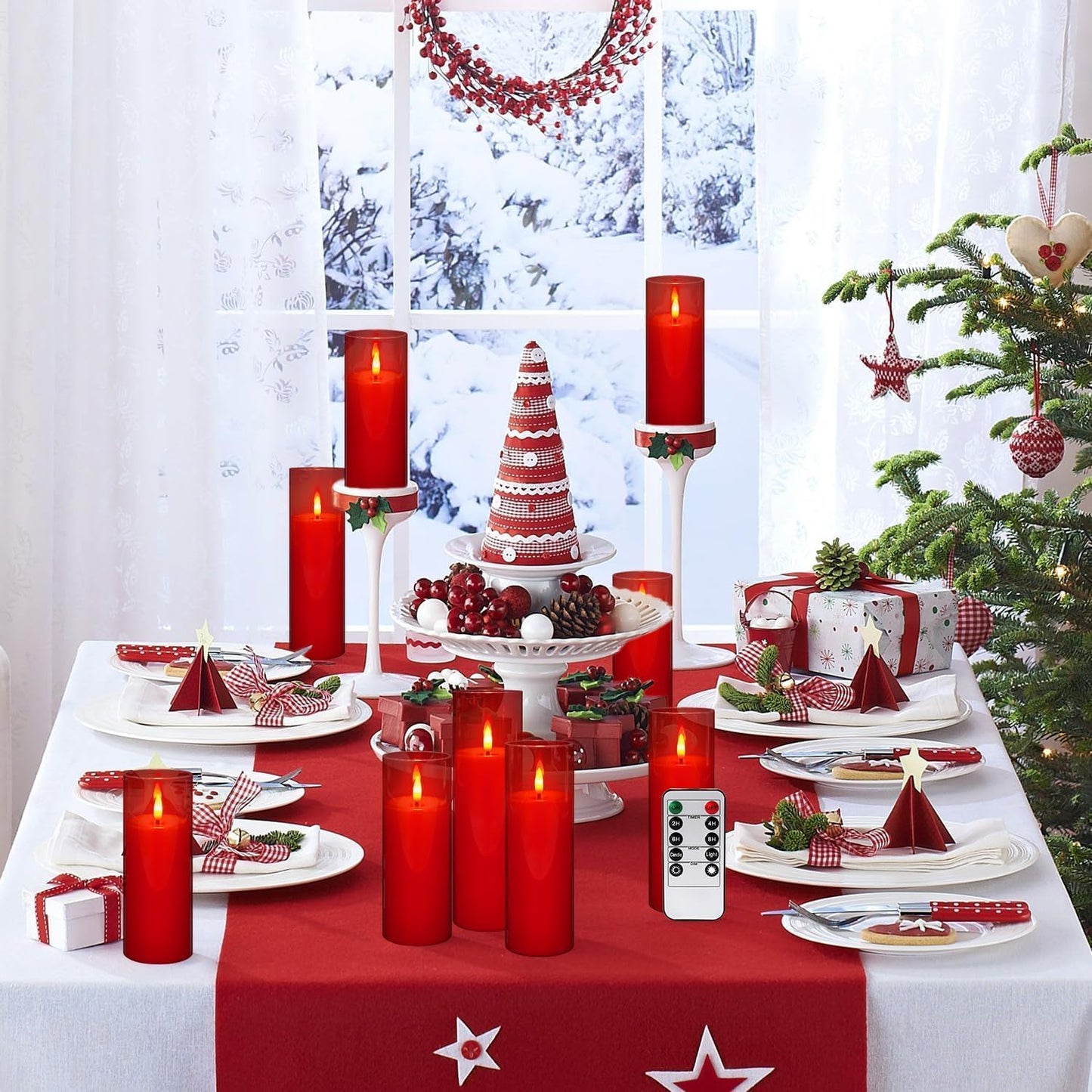 Grcdoyvl 24-Pack Red Flameless LED Candles - Remote Control & Timer, Realistic Flickering for Chinese New Year Decor, Valentine's Day, Romantic Home Ambiance, Fireplace Mantel & Festive Centerpieces
