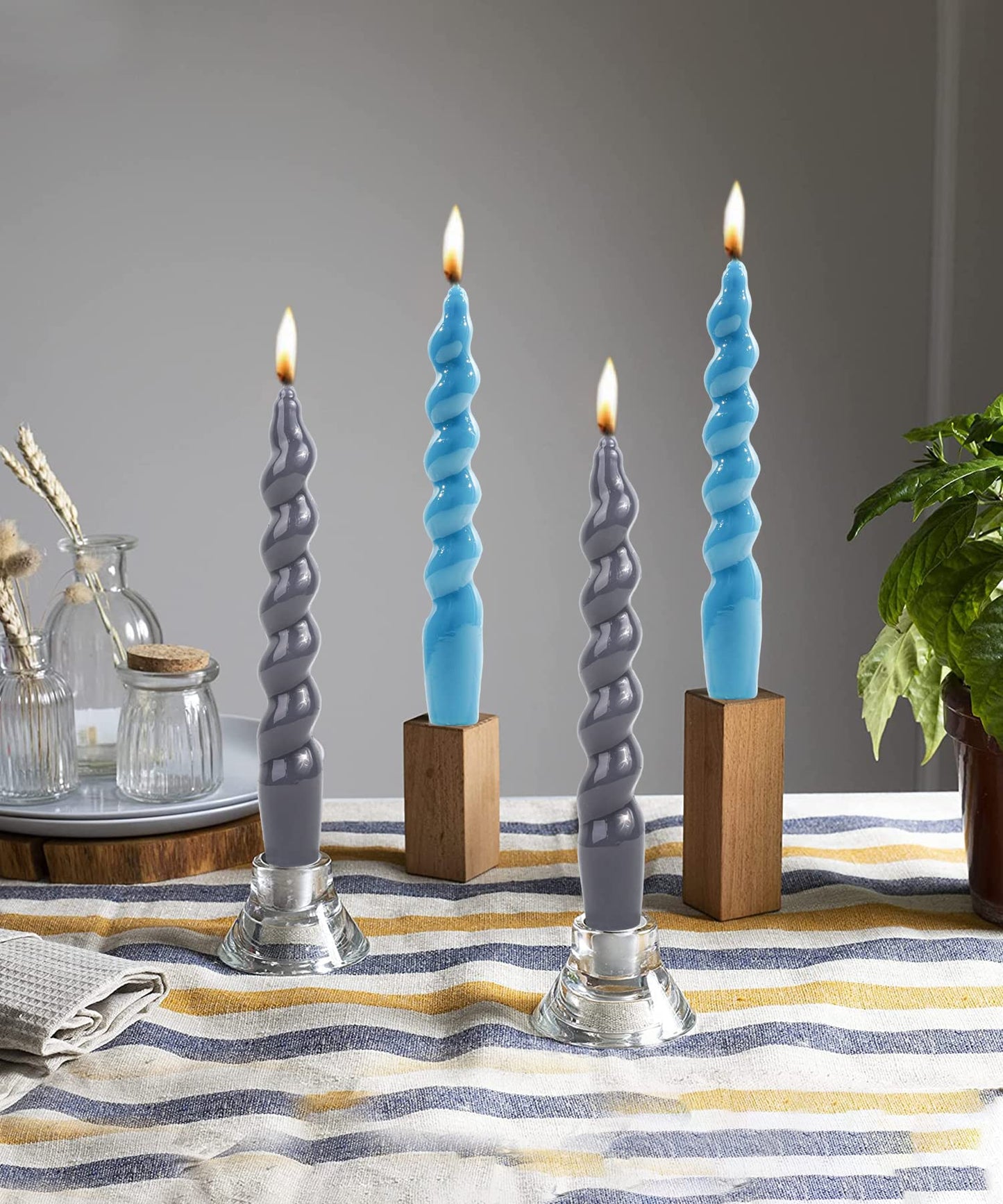 LPUSA Grey Spiral Taper Candles Twisted Candle Conical Stick Candles for Holiday Wedding Party Wax Unscented Dinner Candle Dripless,Birthday Gift Christmas Gift H 7.5 Inch, 4pcs（Grey）