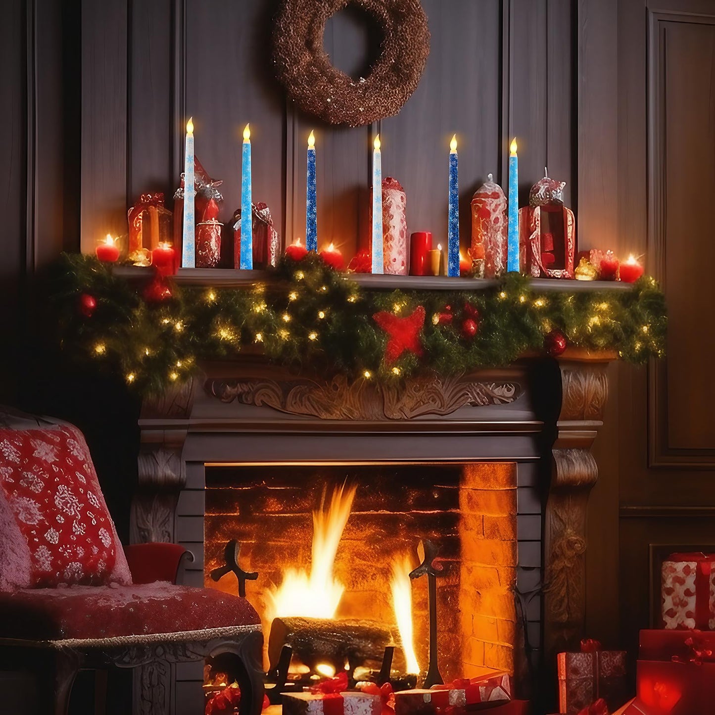 Kittmip 6 Pcs Snowflakes Wonderland Flameless Taper Candles 11 Inch Winter Battery Operated LED Candles Blue White Table Centerpiece for Christmas Xmas Holiday Party Decor